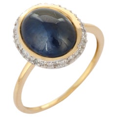 Splendid 4.94 ct Sapphire Diamond Statement Cocktail Ring in 14K Yellow Gold