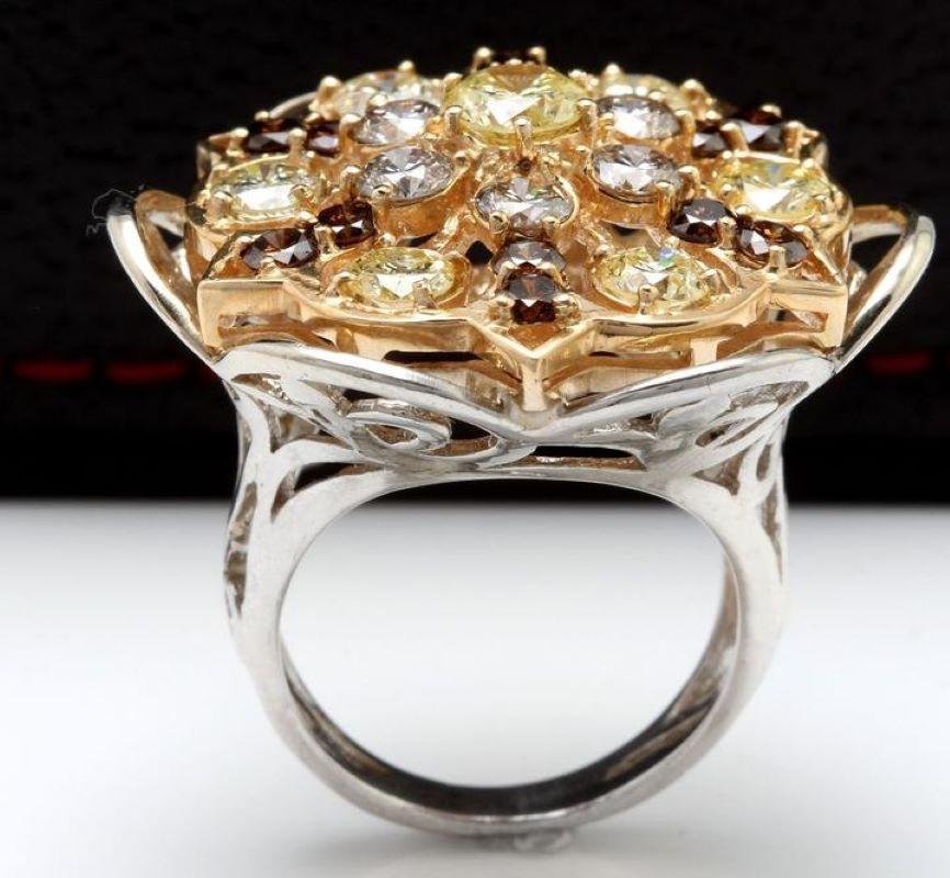 Splendide bague en or bicolore massif 14 carats avec diamants naturels VS de 5,00 carats Neuf - En vente à Los Angeles, CA