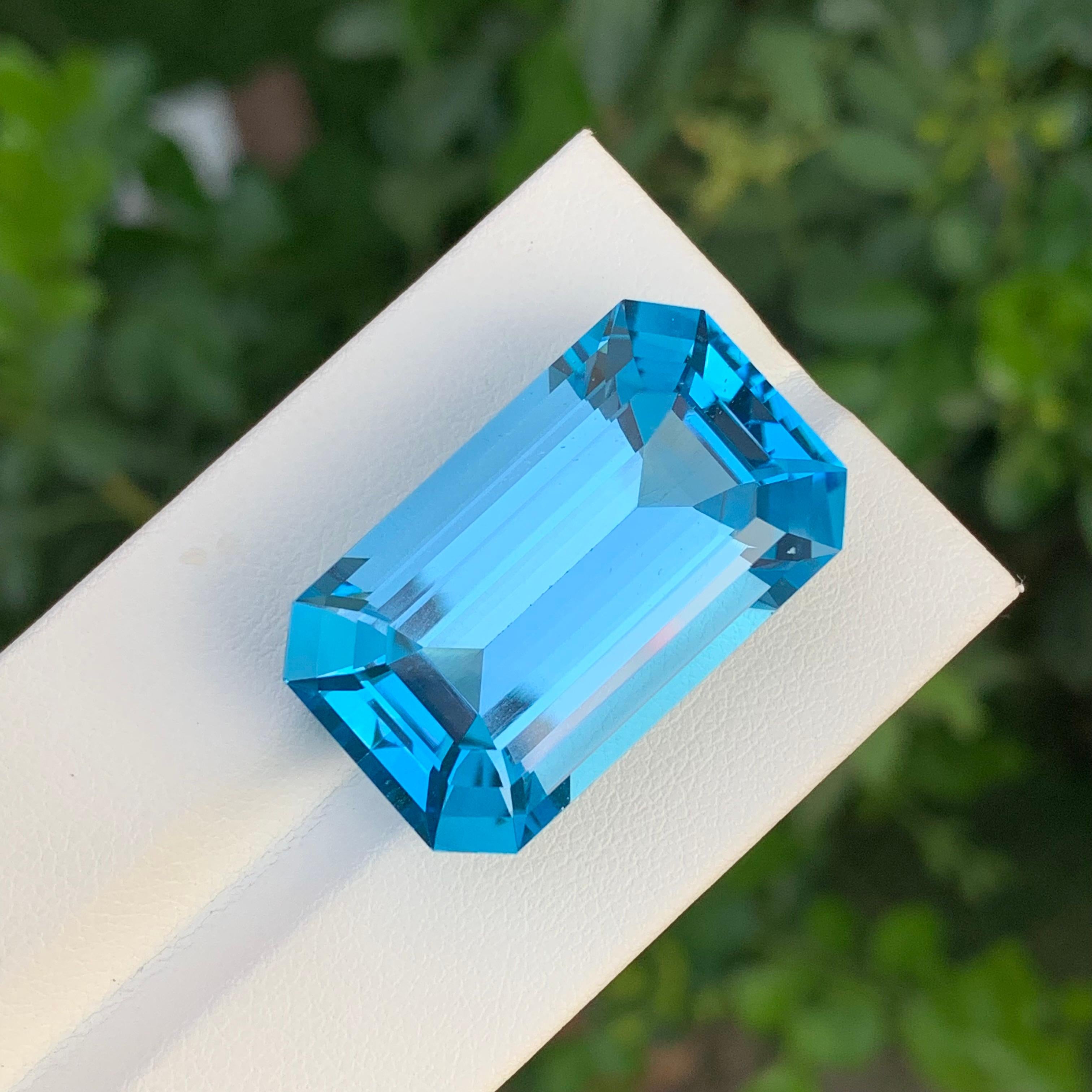 Arts and Crafts Splendid 51.35 Carat Faceted Huge Swiss Blue Topaz Emerald Shape Gemstone For Sale