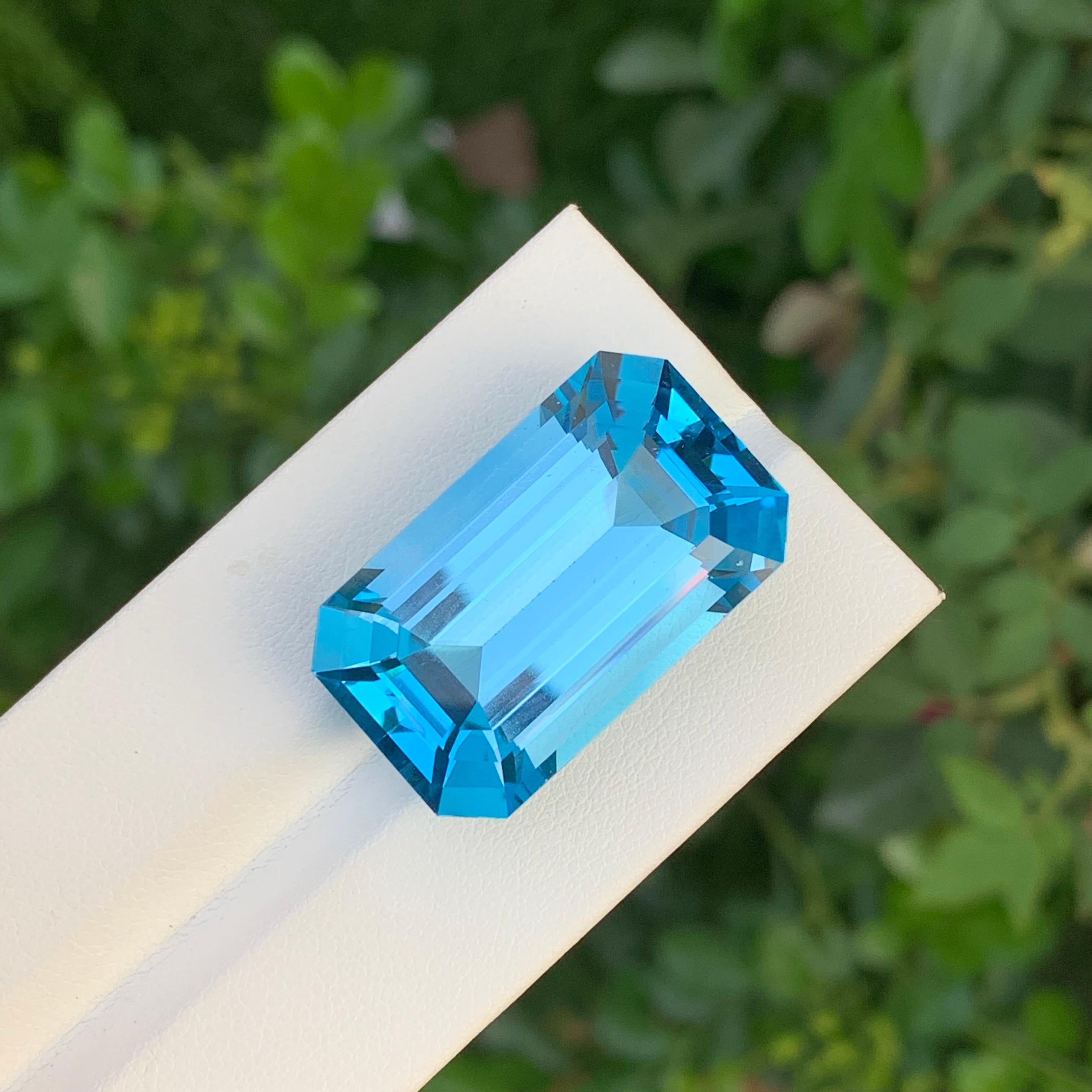 Emerald Cut Splendid 51.35 Carat Faceted Huge Swiss Blue Topaz Emerald Shape Gemstone For Sale