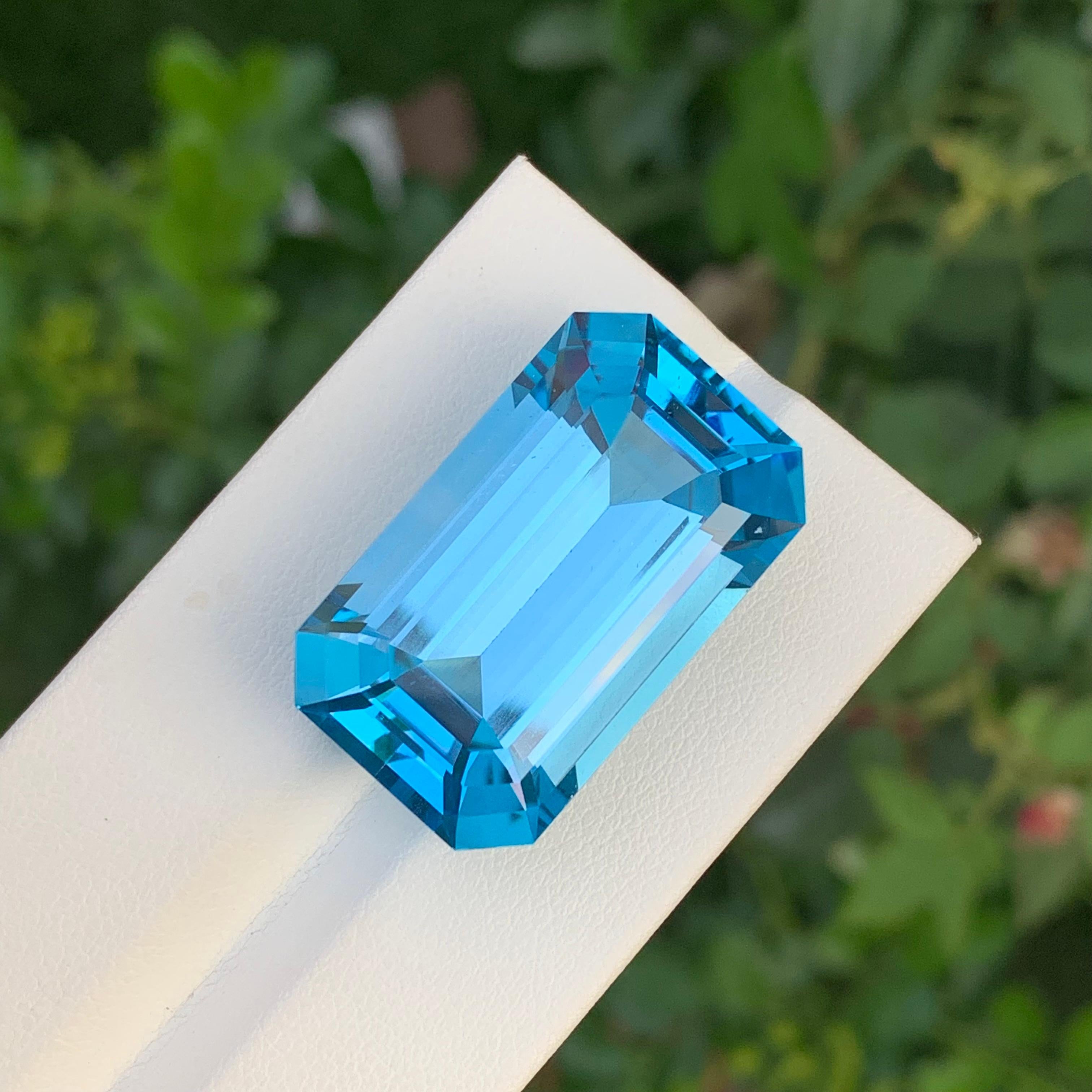 Women's or Men's Splendid 51.35 Carat Faceted Huge Swiss Blue Topaz Emerald Shape Gemstone For Sale