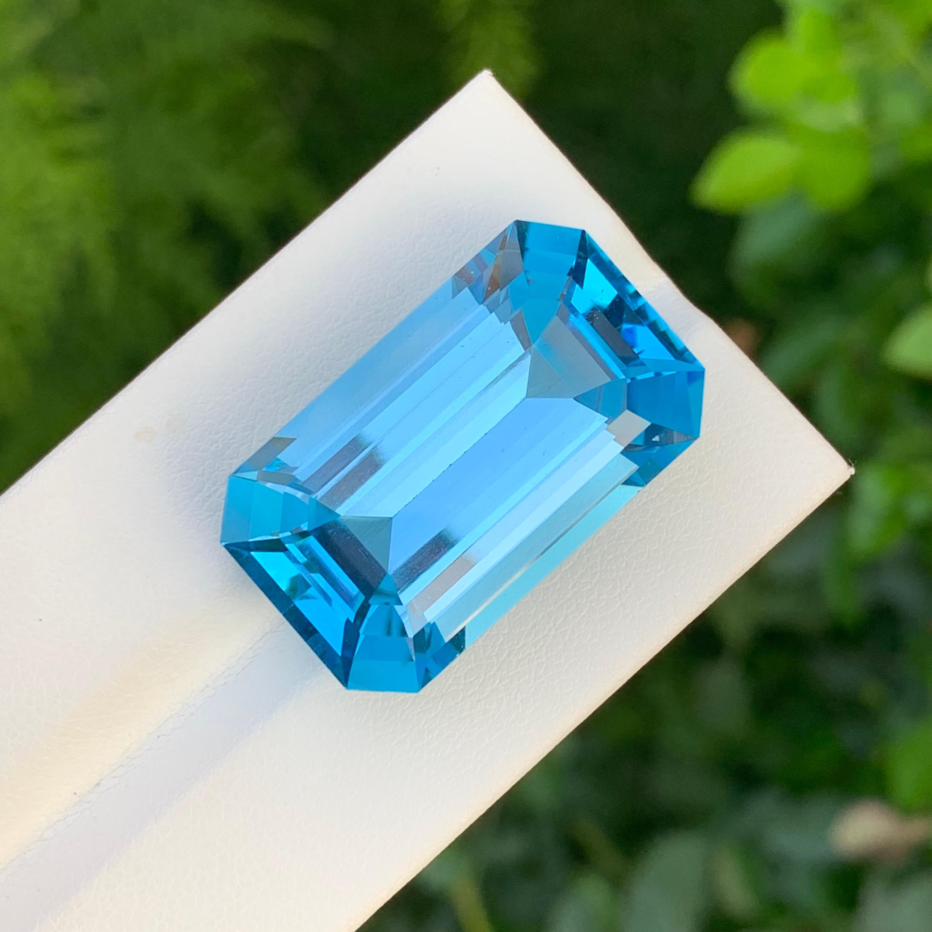 Splendid 51.35 Carat Faceted Huge Swiss Blue Topaz Emerald Shape Gemstone For Sale 1