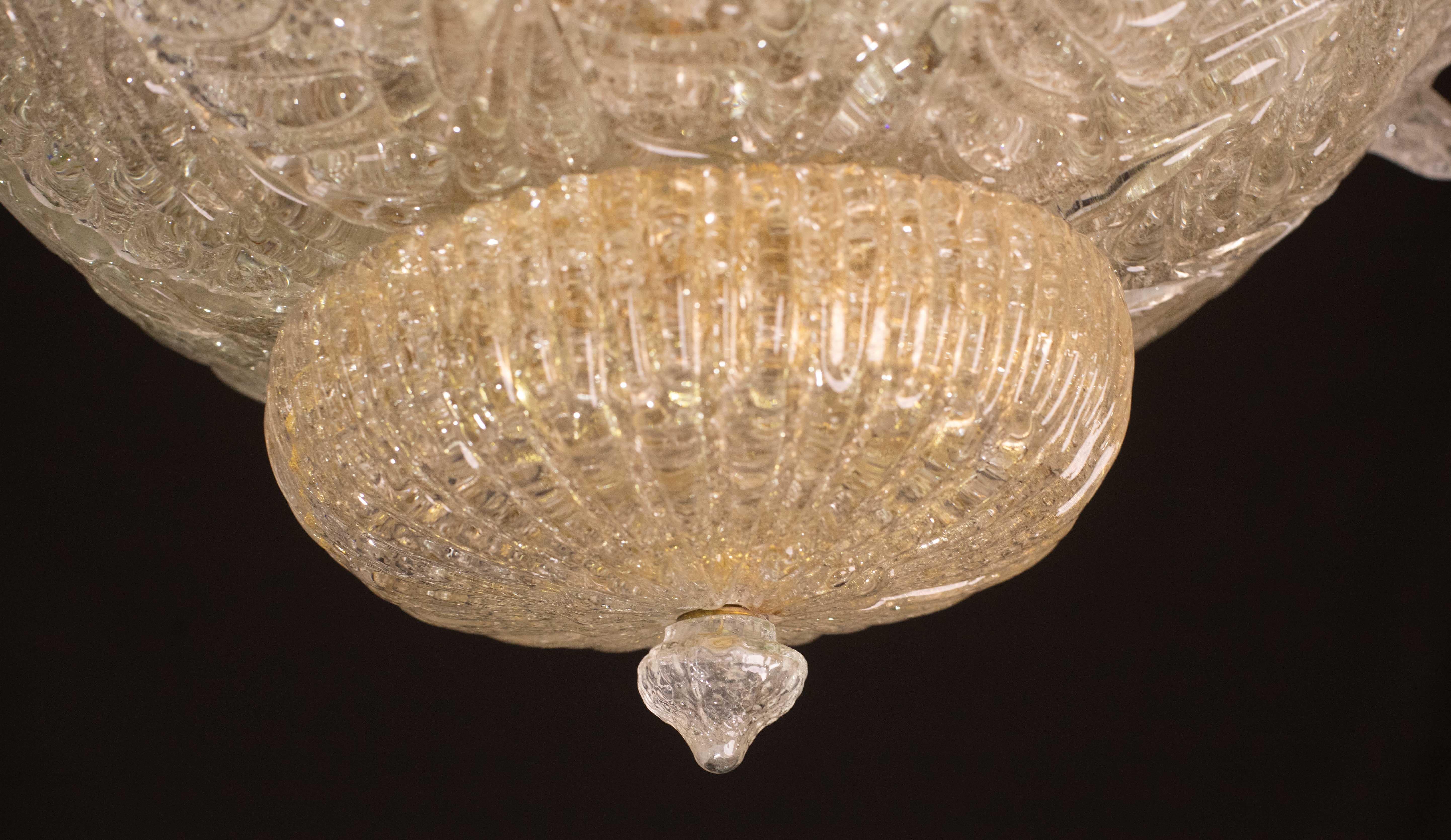 Splendid Amber Italian Murano Glass Ceiling Light, 1970s in vendita 3