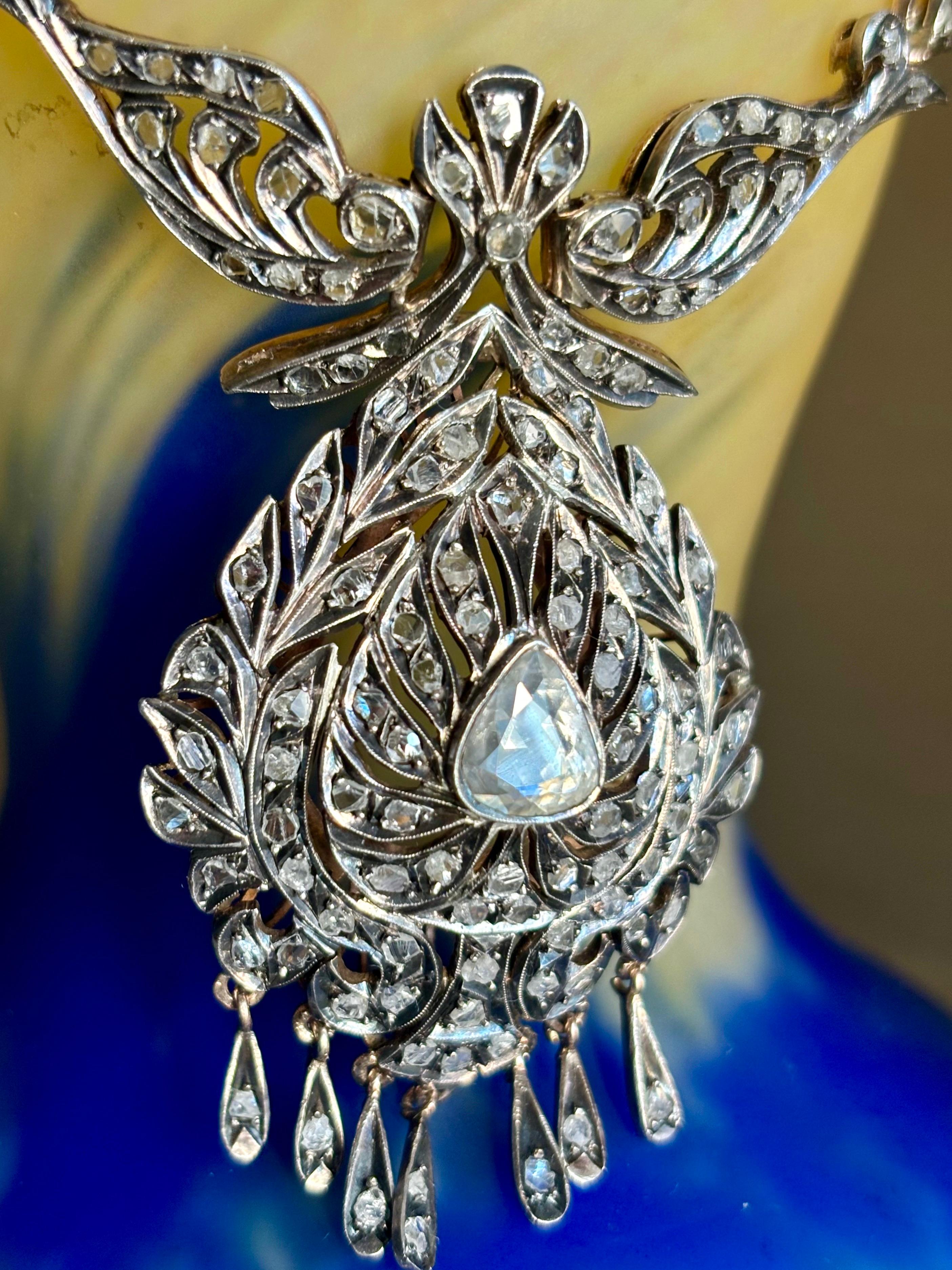 Splendid French Antique Victorian Drop Diamond Necklace (19th century). For Sale 5