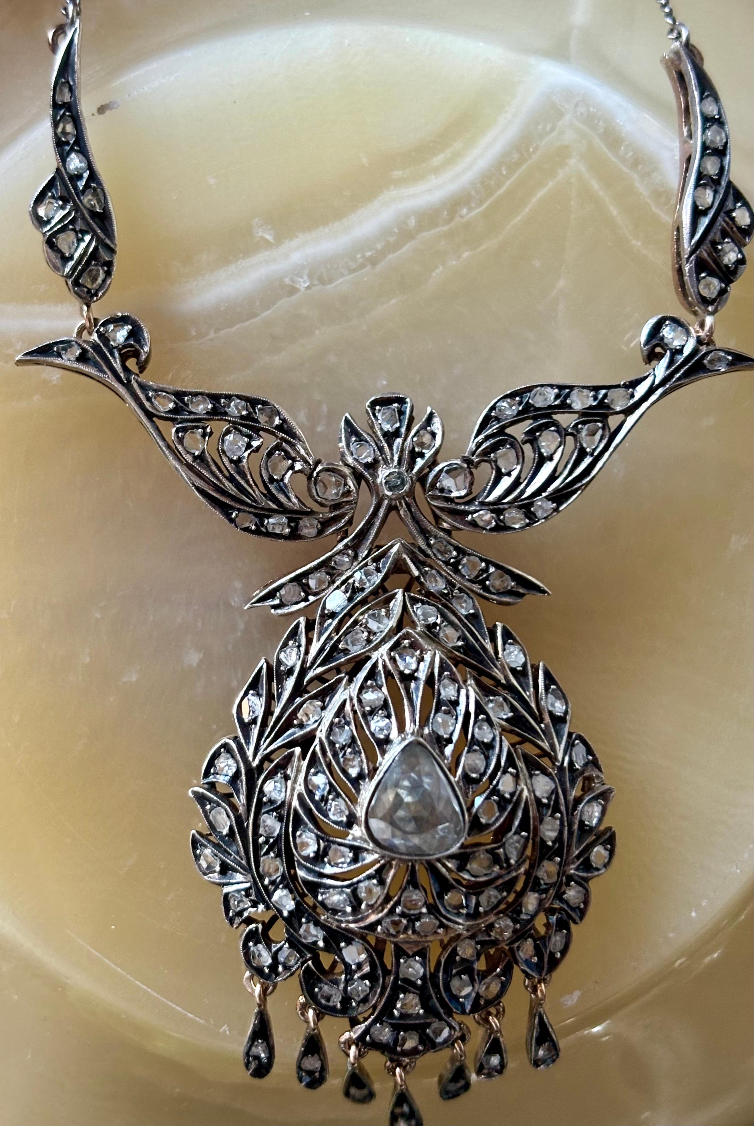Splendid French Antique Victorian Drop Diamond Necklace (19th century). For Sale 6