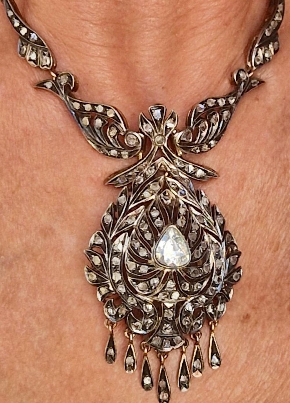 Splendid French Antique Victorian Drop Diamond Necklace (19th century). For Sale 9