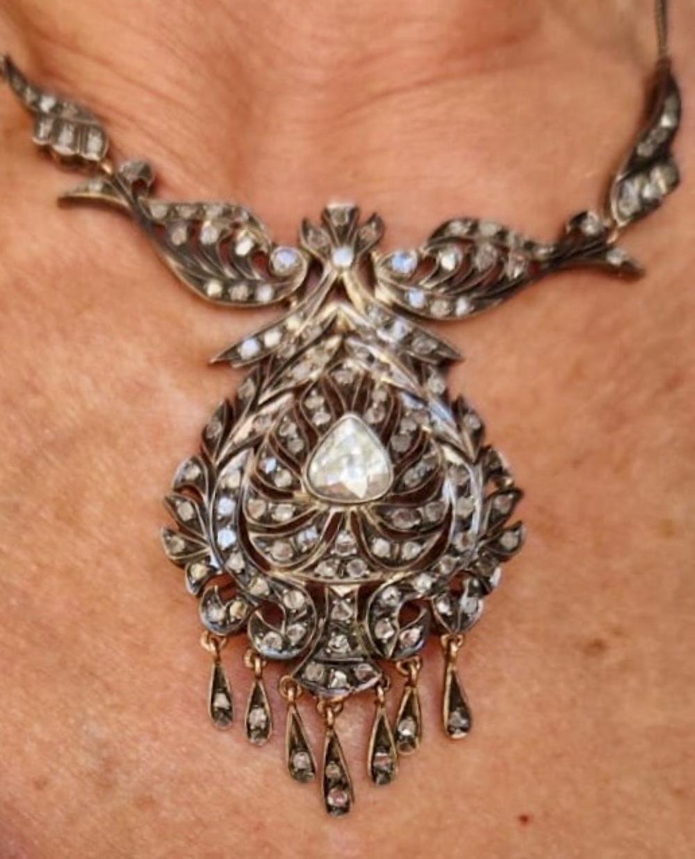 Splendid French Antique Victorian Drop Diamond Necklace (19th century). For Sale 10