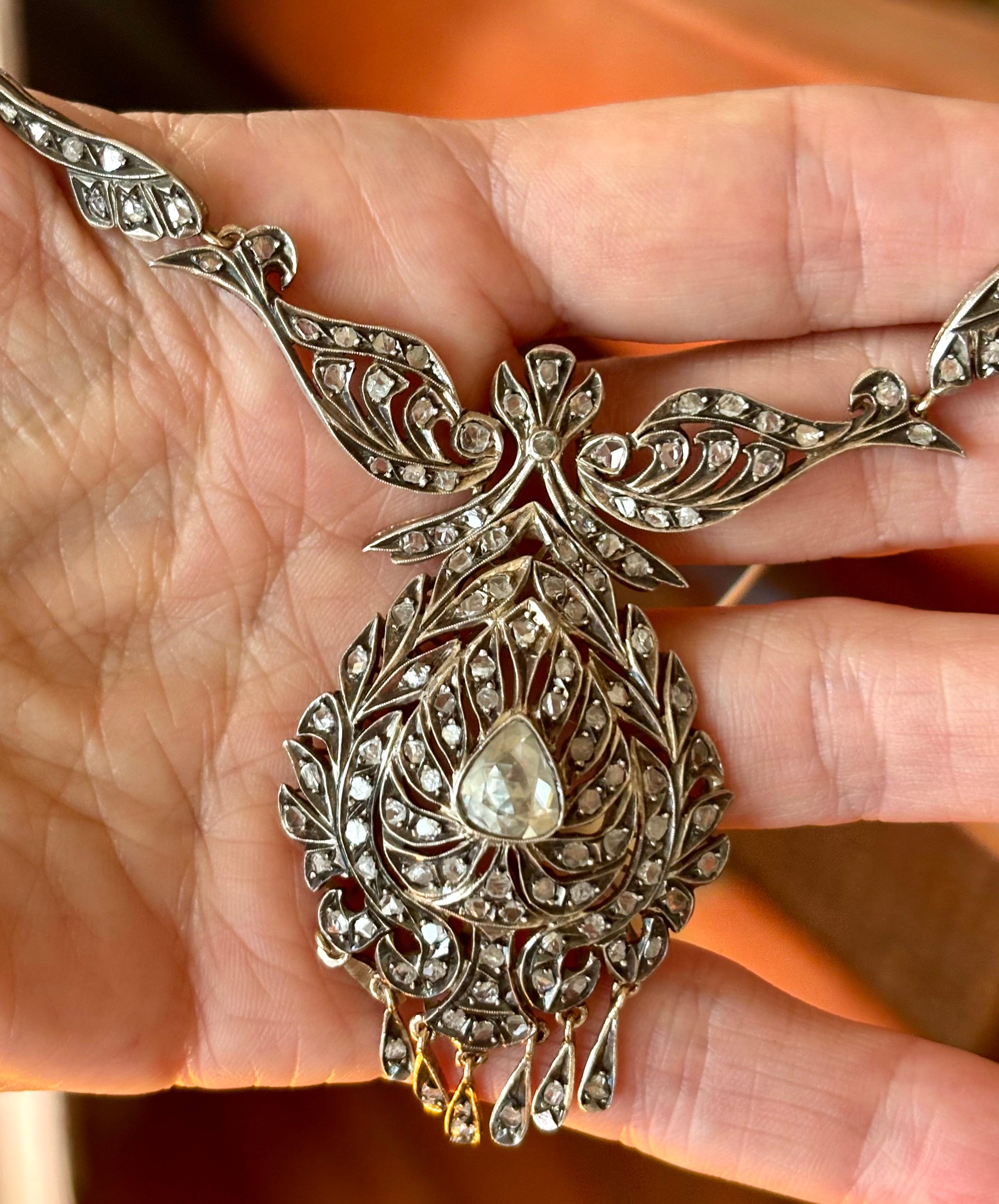 Splendid French Antique Victorian Drop Diamond Necklace (19th century). In Good Condition For Sale In OVIEDO, AS