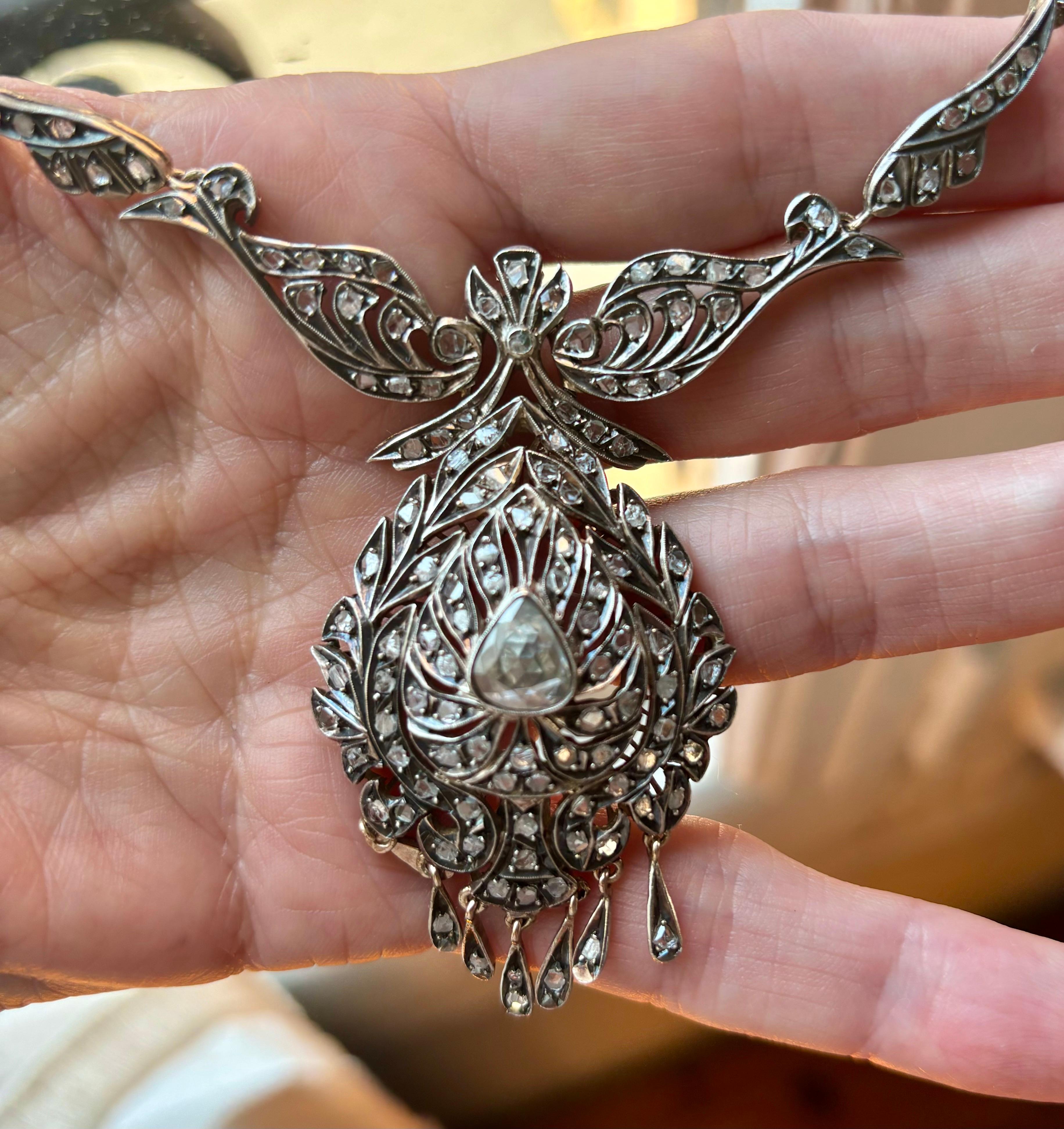 Women's Splendid French Antique Victorian Drop Diamond Necklace (19th century). For Sale