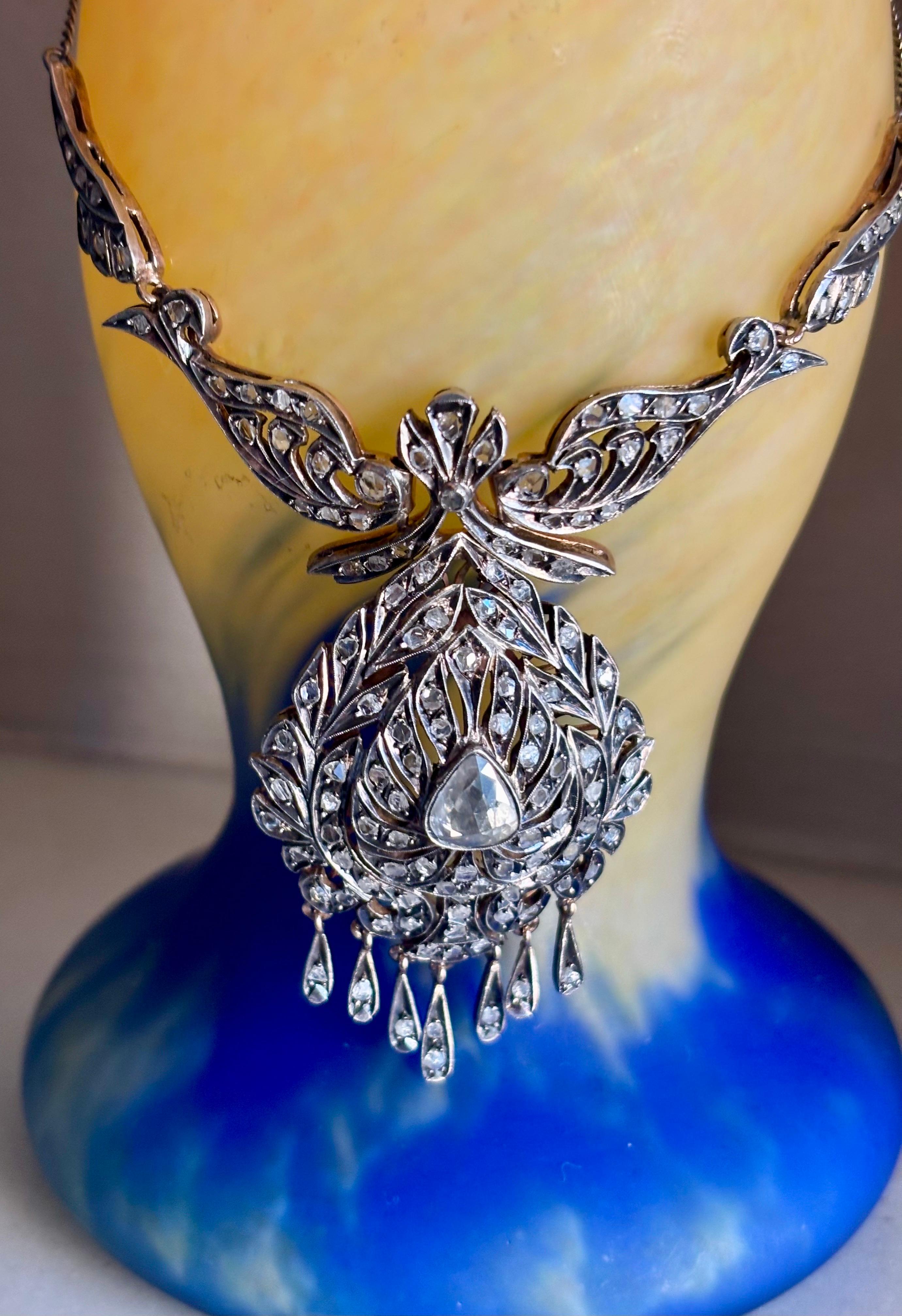 Splendid French Antique Victorian Drop Diamond Necklace (19th century). For Sale 1