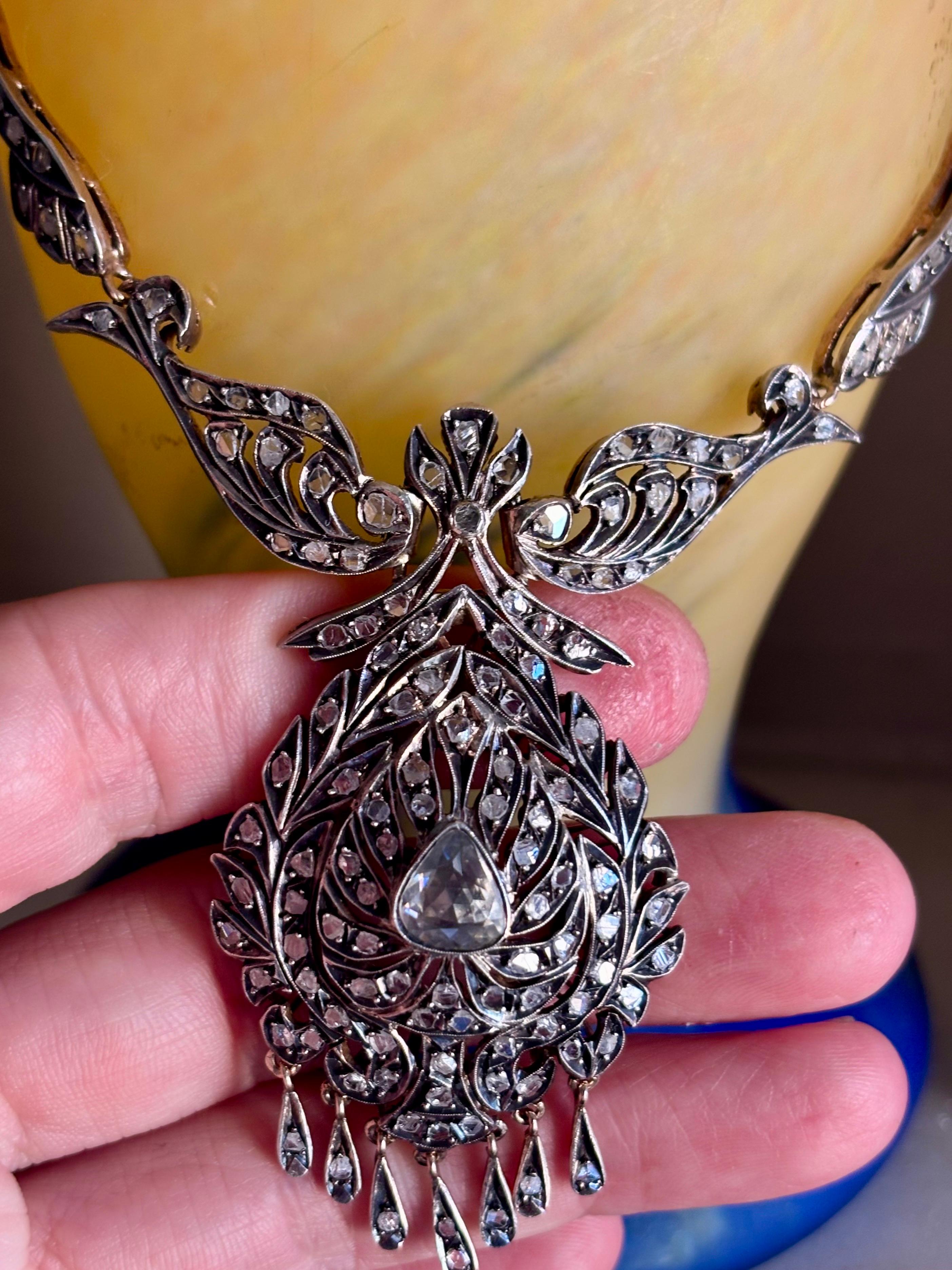 Splendid French Antique Victorian Drop Diamond Necklace (19th century). For Sale 2