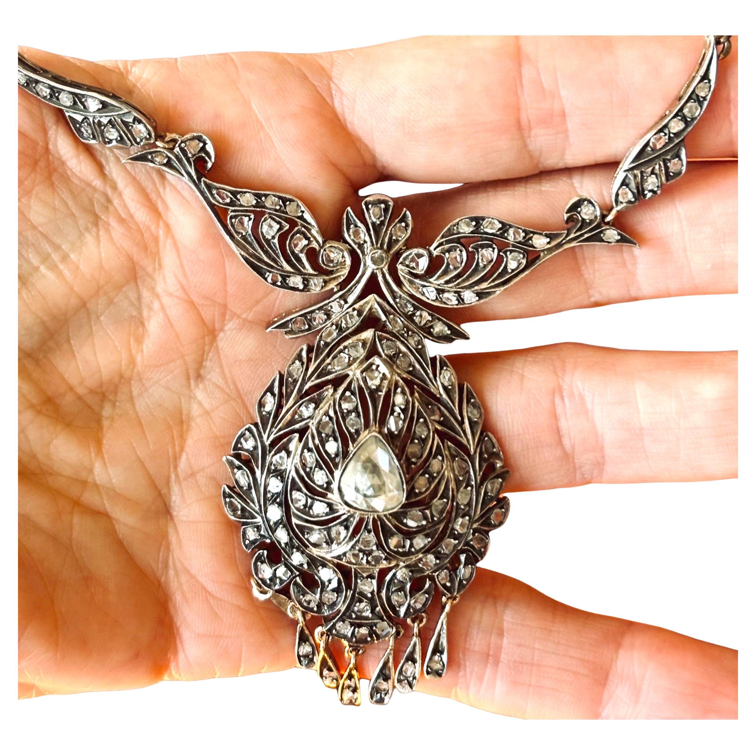 Splendid French Antique Victorian Drop Diamond Necklace (19th century). For Sale