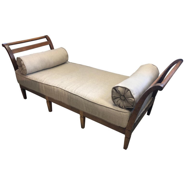 Splendid Antique French Daybed with New Linen Upholstery at 1stDibs