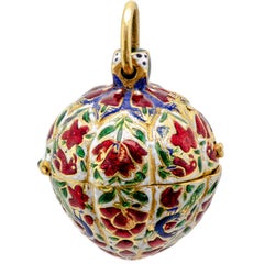 Splendid Antique French Import Enameled Pomegranate Shaped Pendant