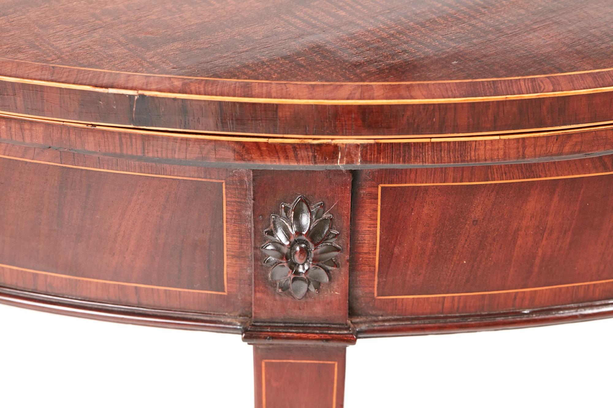 English Splendid Antique George III Mahogany Demilune Card Table