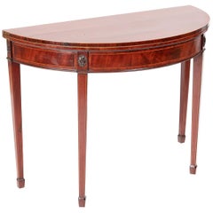 Splendid Antique George III Mahogany Demilune Card Table