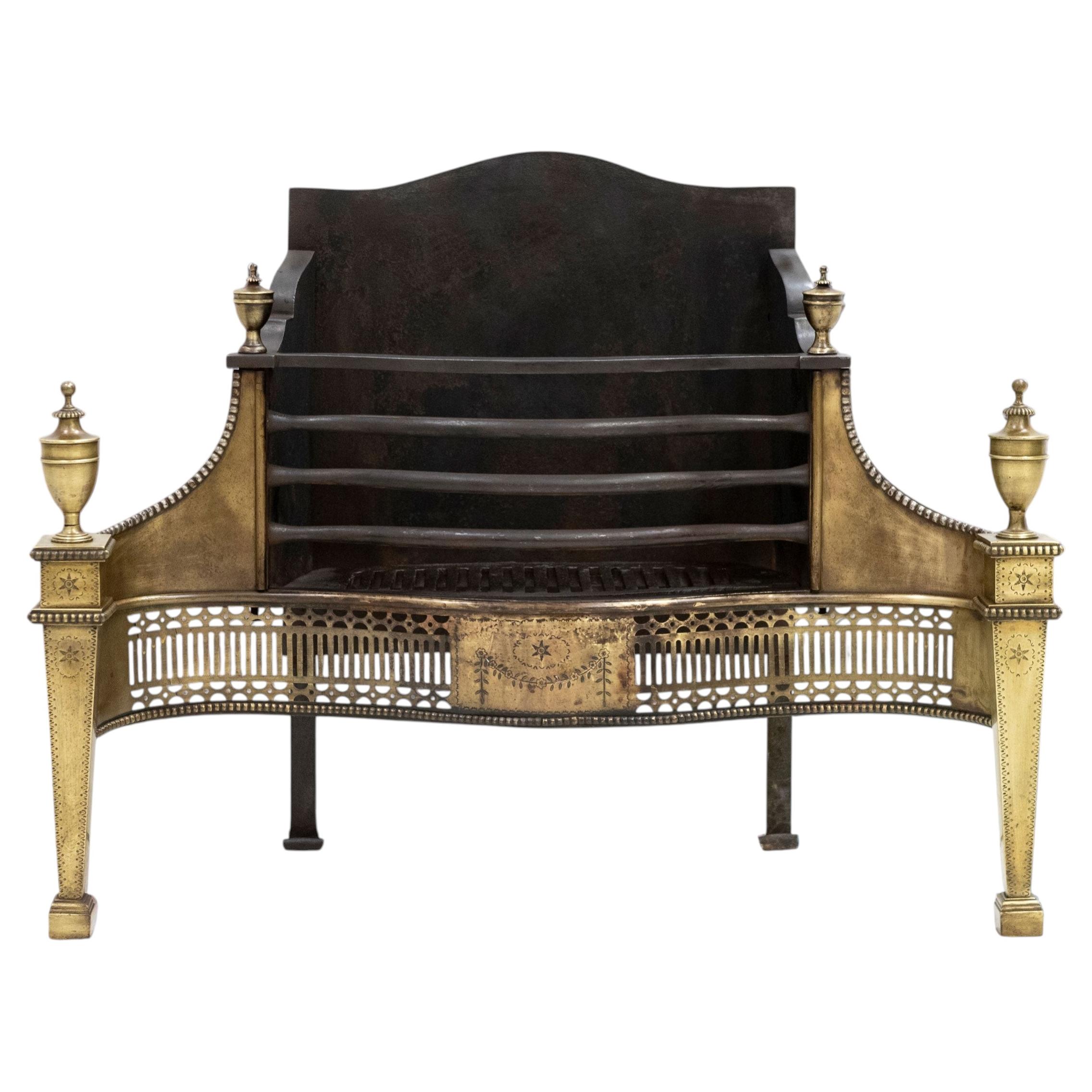 Splendid Antique Georgian Fire Basket with Brass Finials For Sale