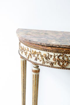 Splendid antique half-moon console table in lacquered and gilded wood