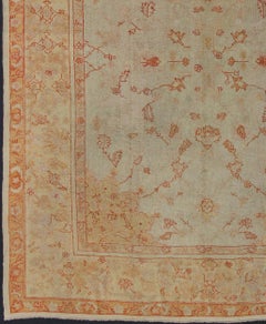 Antique Turkish Oushak Carpet In Red, Cream, and Yellow with A Muted Design