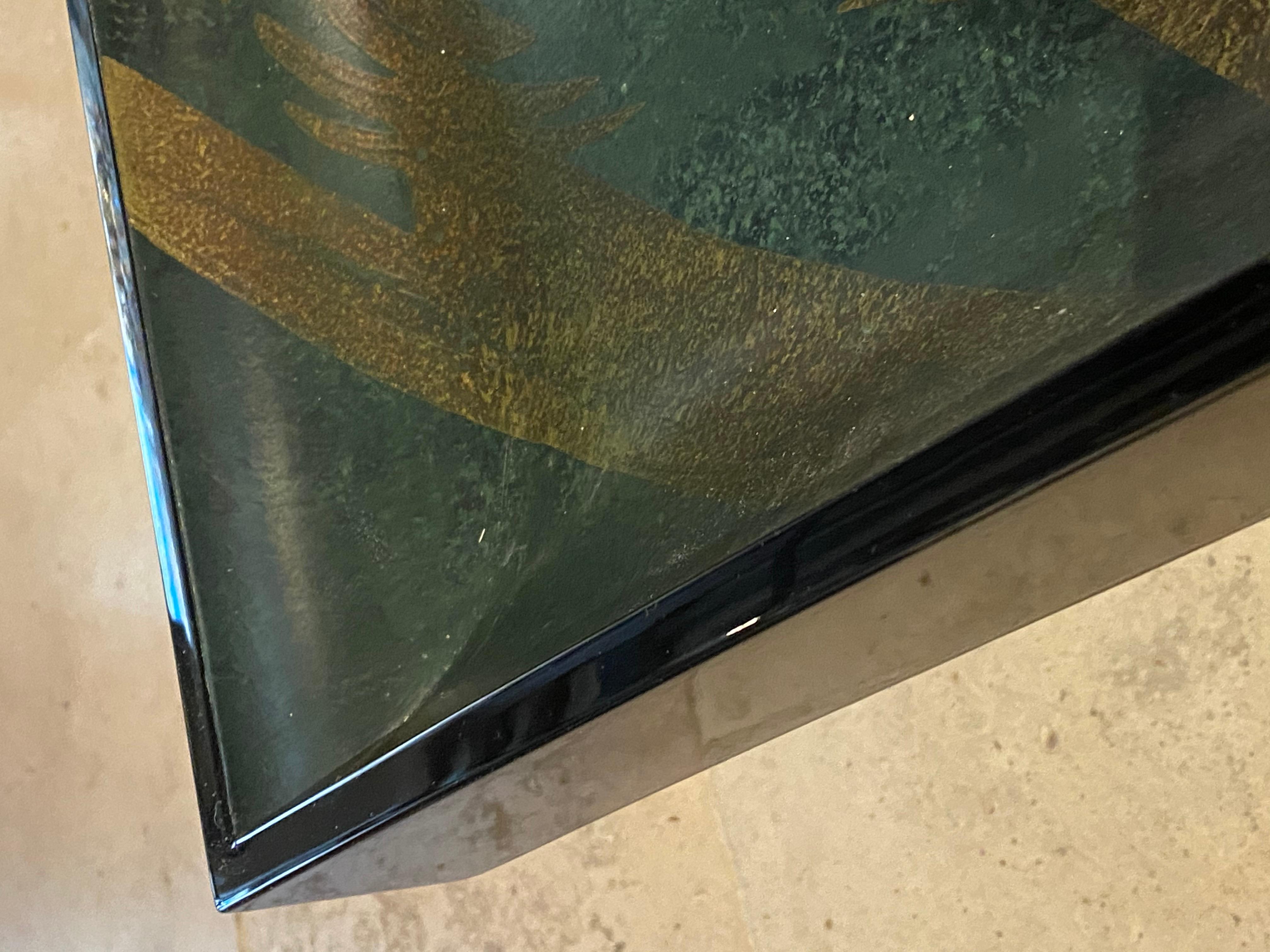 Splendid Black Lacquered Table Rippled Surface, Painting 