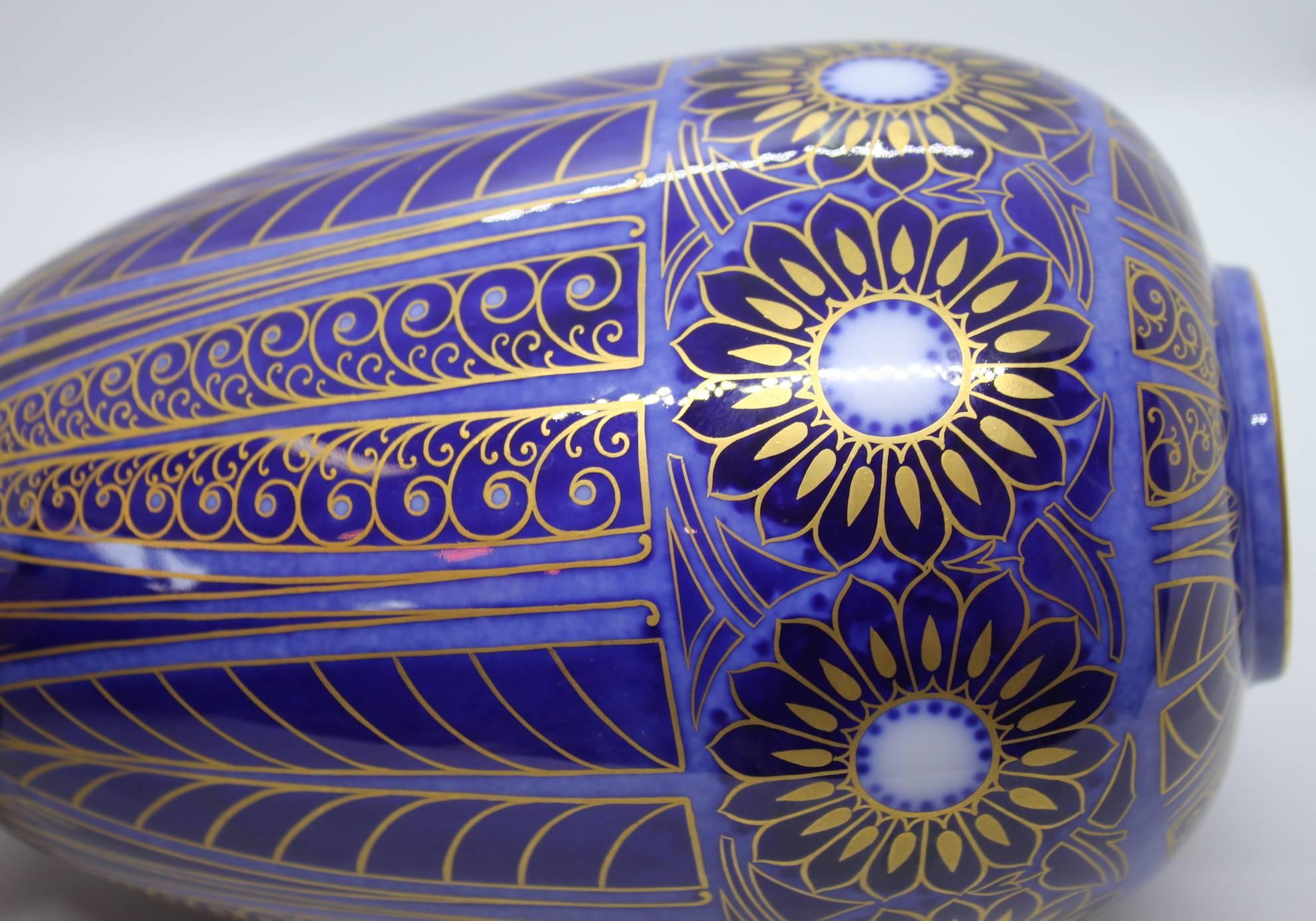 French Splendid Blue Porcelain Vase by Sèvres, 1925