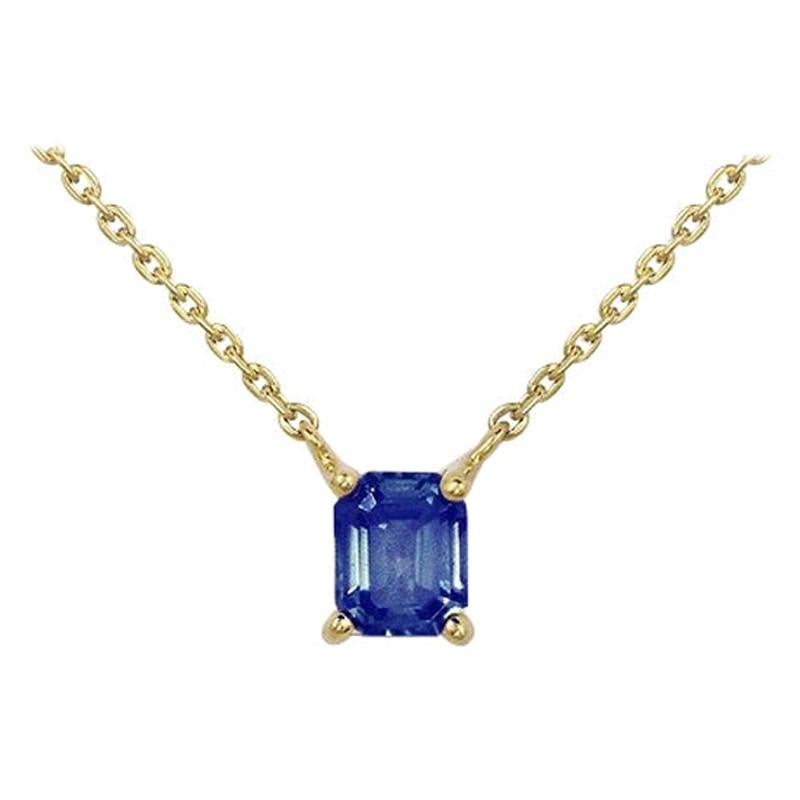 Splendid Blue Sapphire Yellow Gold Square Pendant Necklace For Sale