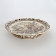 Splendid Brown Transferware Cake stand, England, 1880s