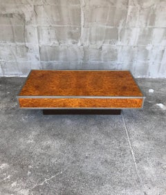 Splendid Burl Maple and Chrome Coffee Table Attributed to Milo Baughman