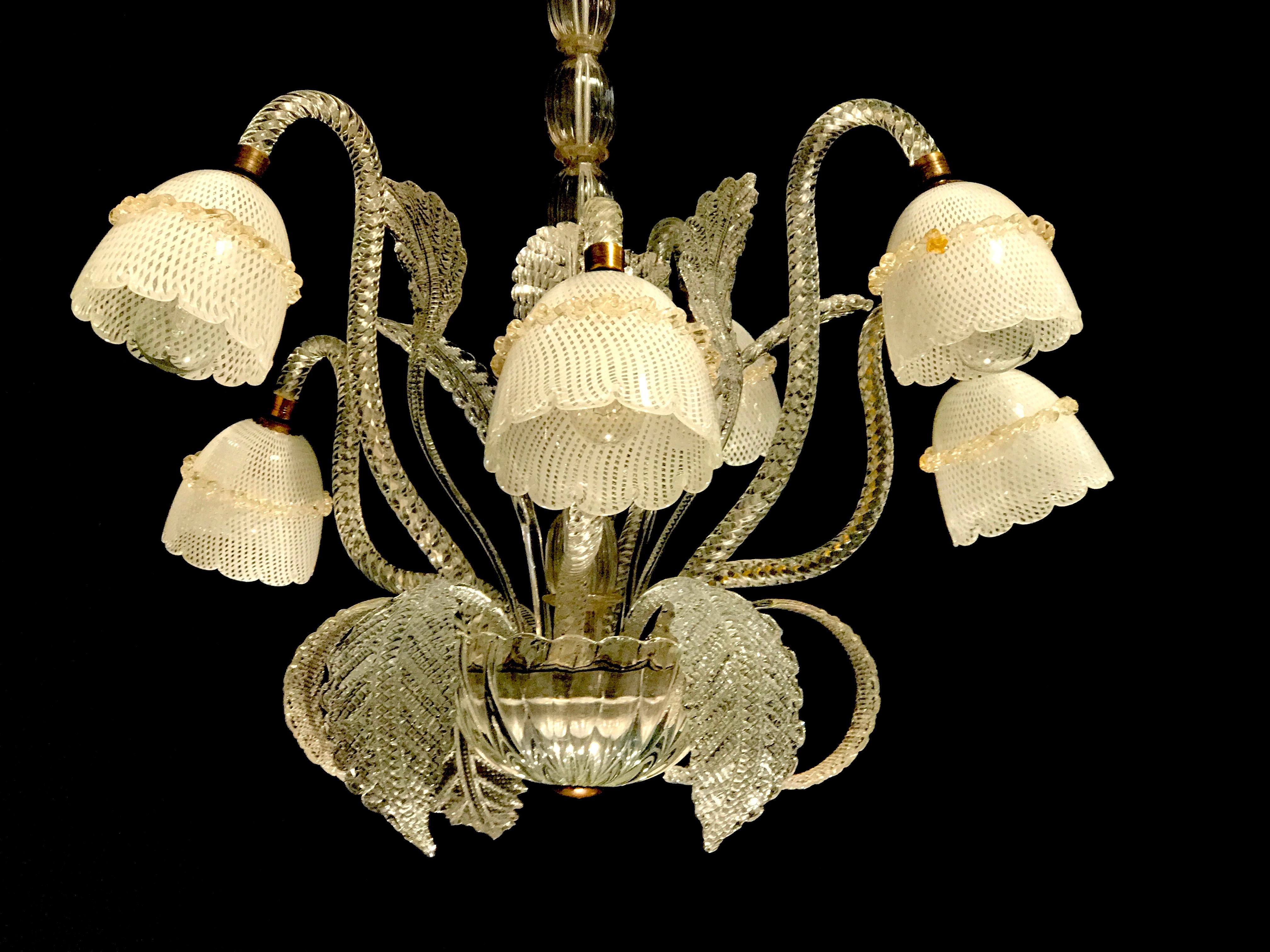 Mid-20th Century Splendid  Chandelier by Barovier with Reticello Murano Glass