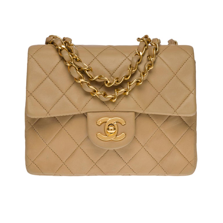 Splendid Chanel Timeless Mini Flap bag in beige quilted lambskin, GHW For  Sale at 1stDibs