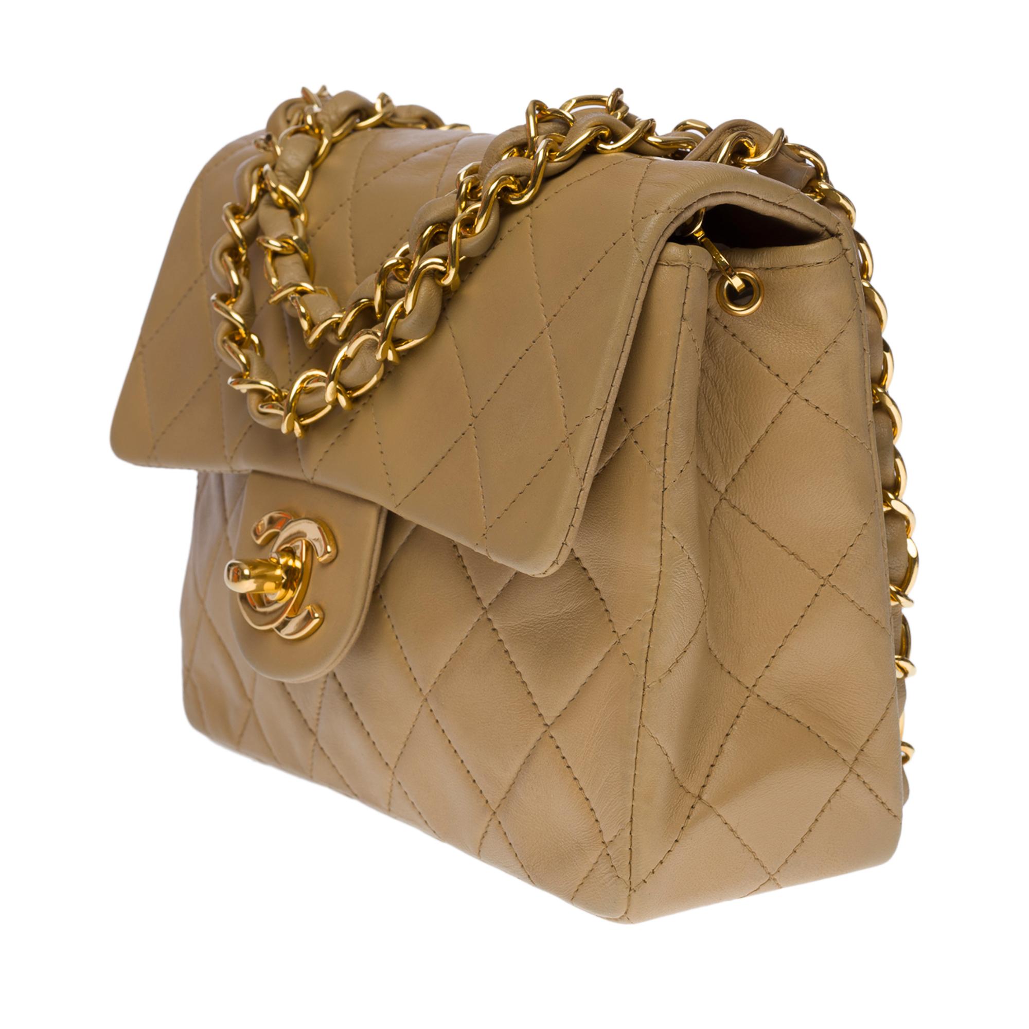 Women's Splendid Chanel Timeless Mini Flap bag in beige quilted lambskin, GHW