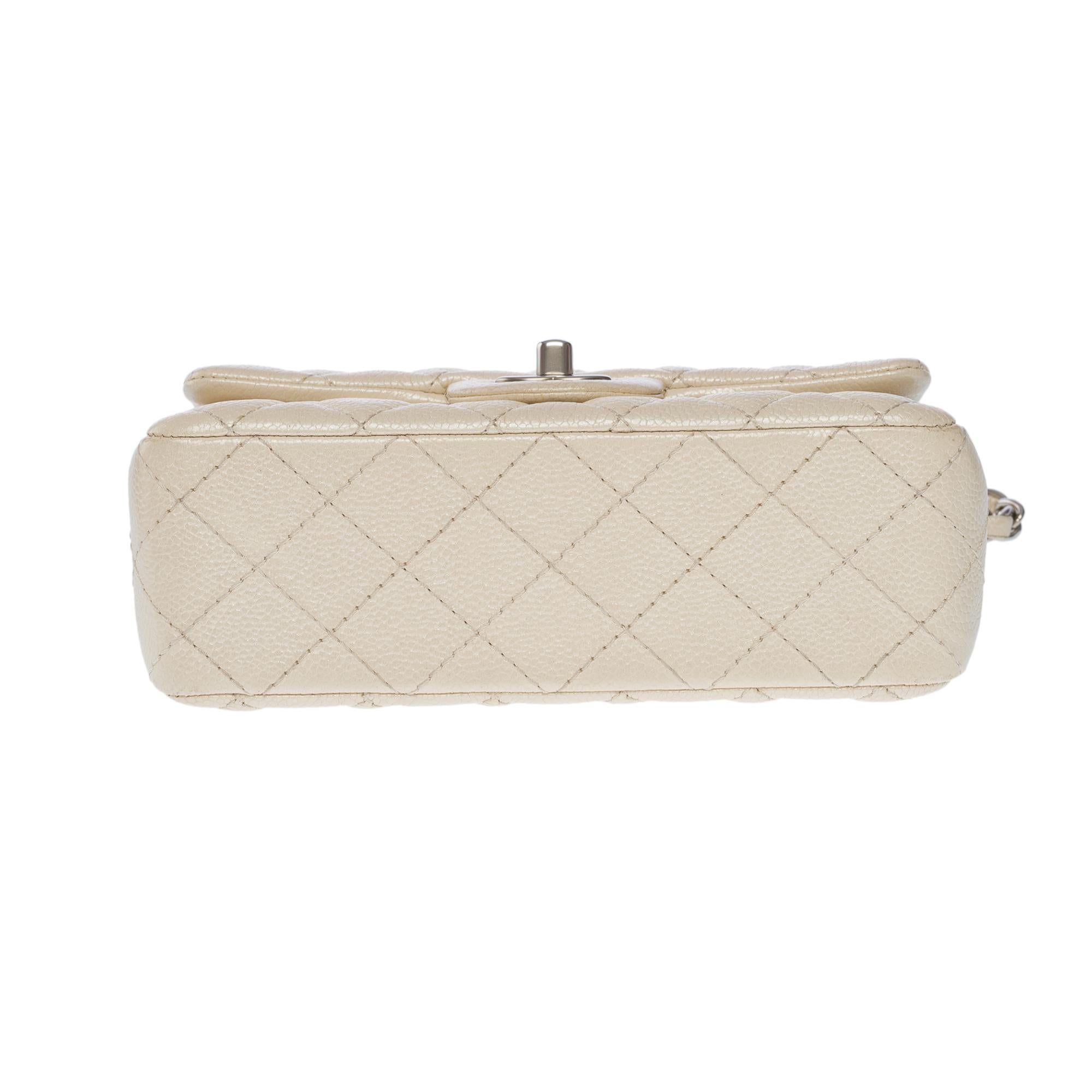 Splendid Chanel Timeless Mini Flap bag in off white pearl quilted leather, SHW For Sale 6