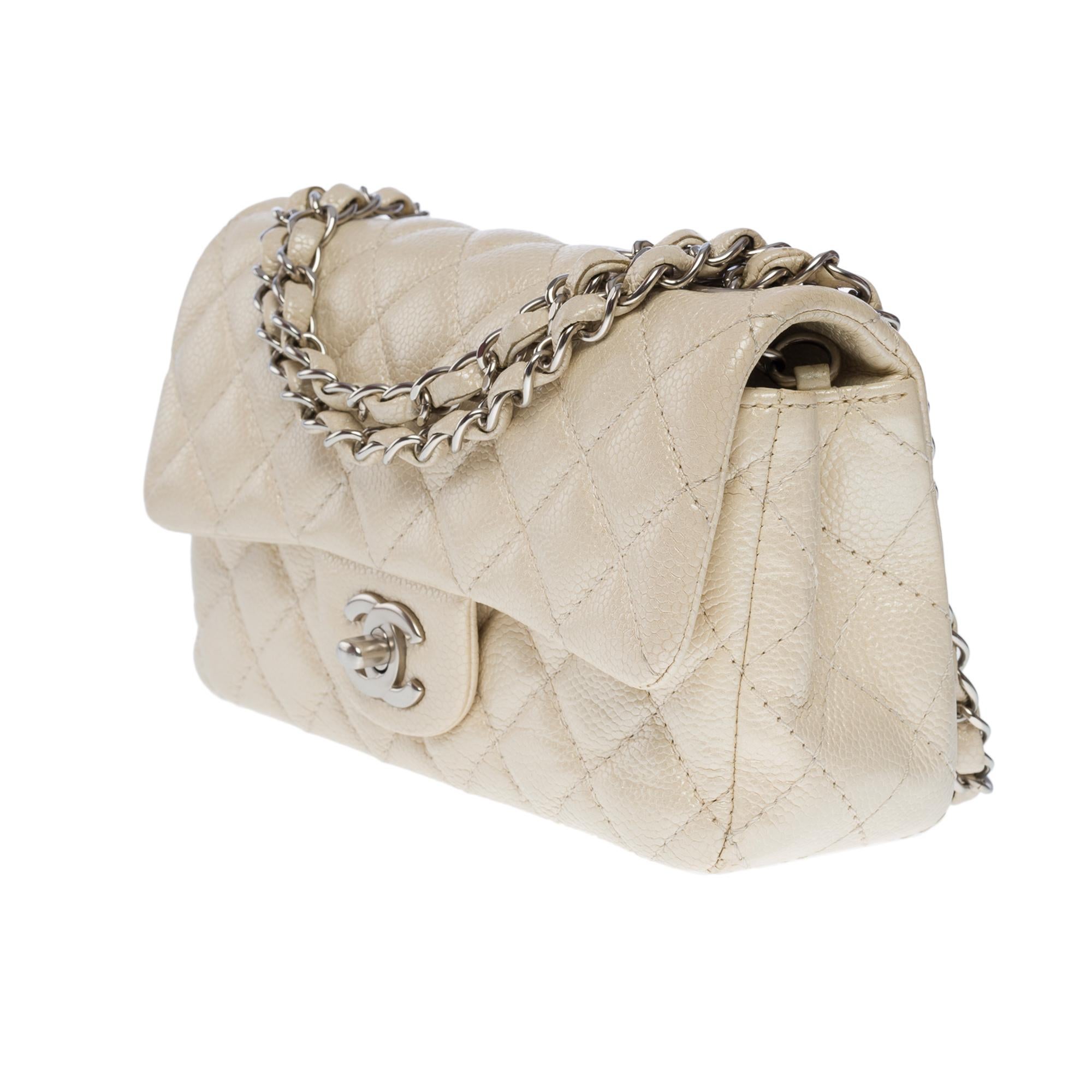 Women's Splendid Chanel Timeless Mini Flap bag in off white pearl quilted leather, SHW For Sale