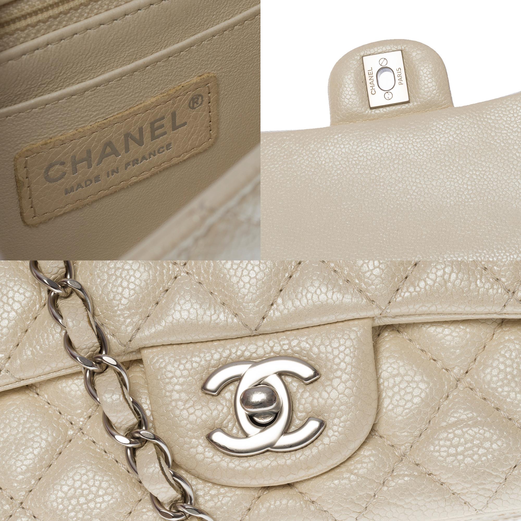 Splendid Chanel Timeless Mini Flap bag in off white pearl quilted leather, SHW For Sale 2