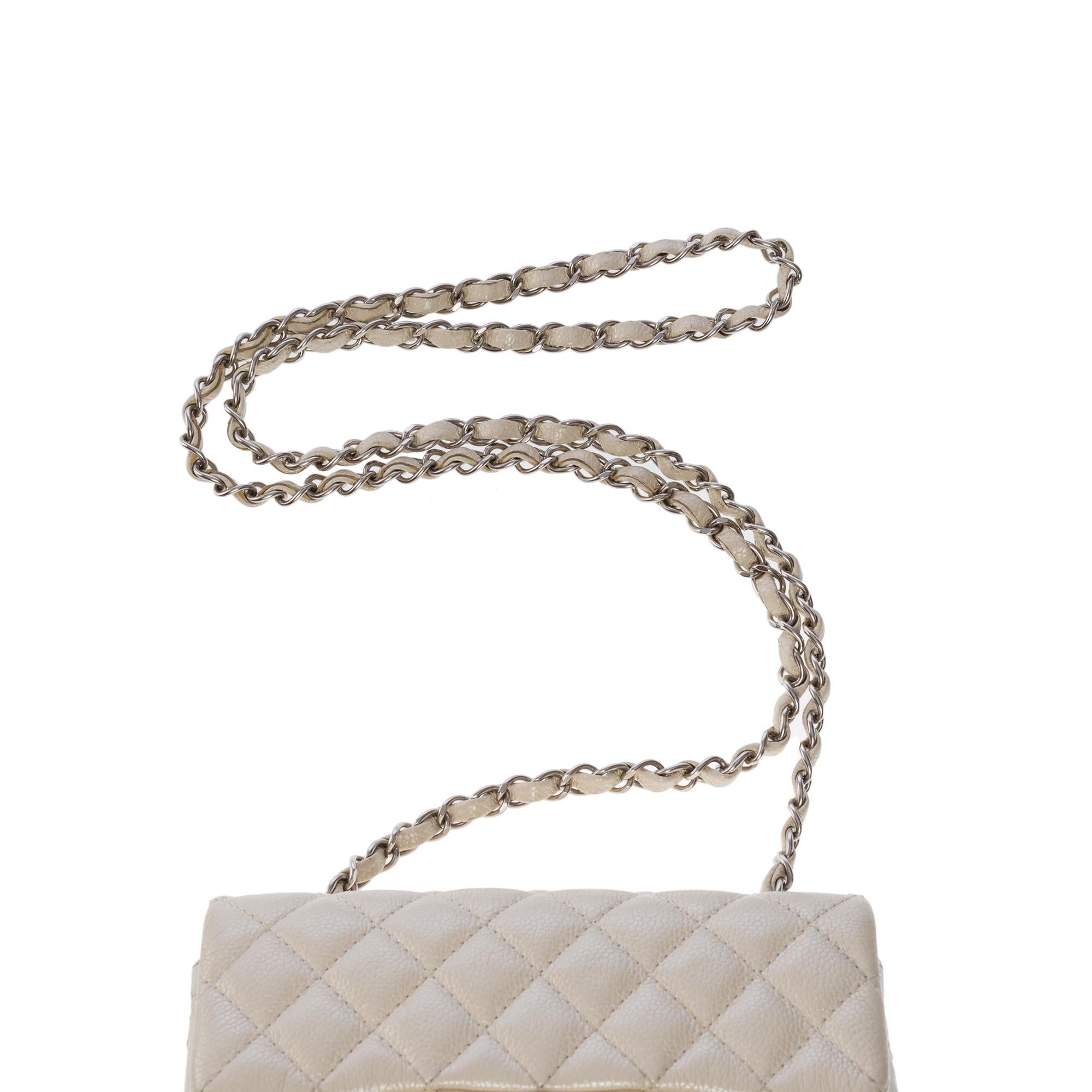 Splendid Chanel Timeless Mini Flap bag in off white pearl quilted leather, SHW For Sale 5