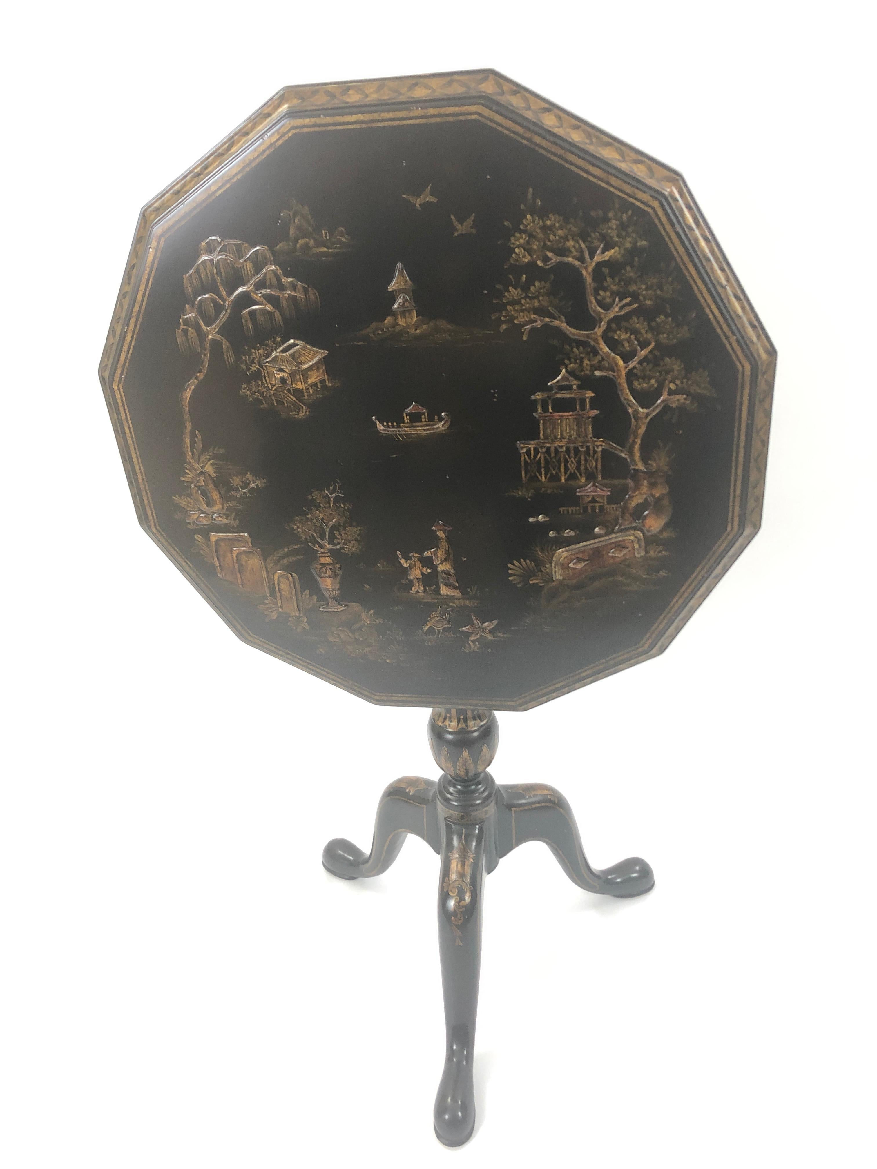 Splendid Maitland Smith Chinoiserie Black and Gold 12 Sided Flip Top Side Table 3