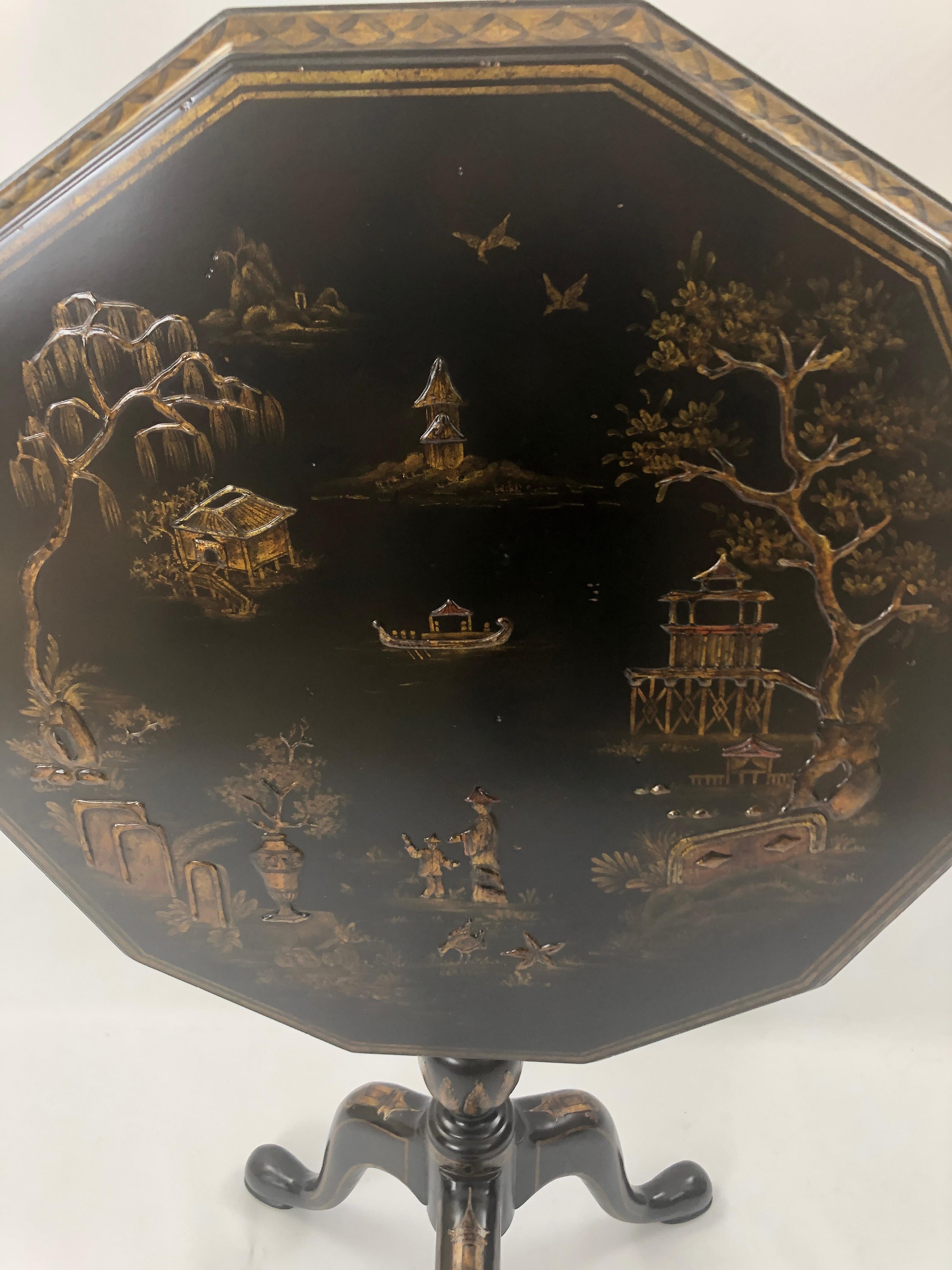 Splendid Maitland Smith Chinoiserie Black and Gold 12 Sided Flip Top Side Table 4