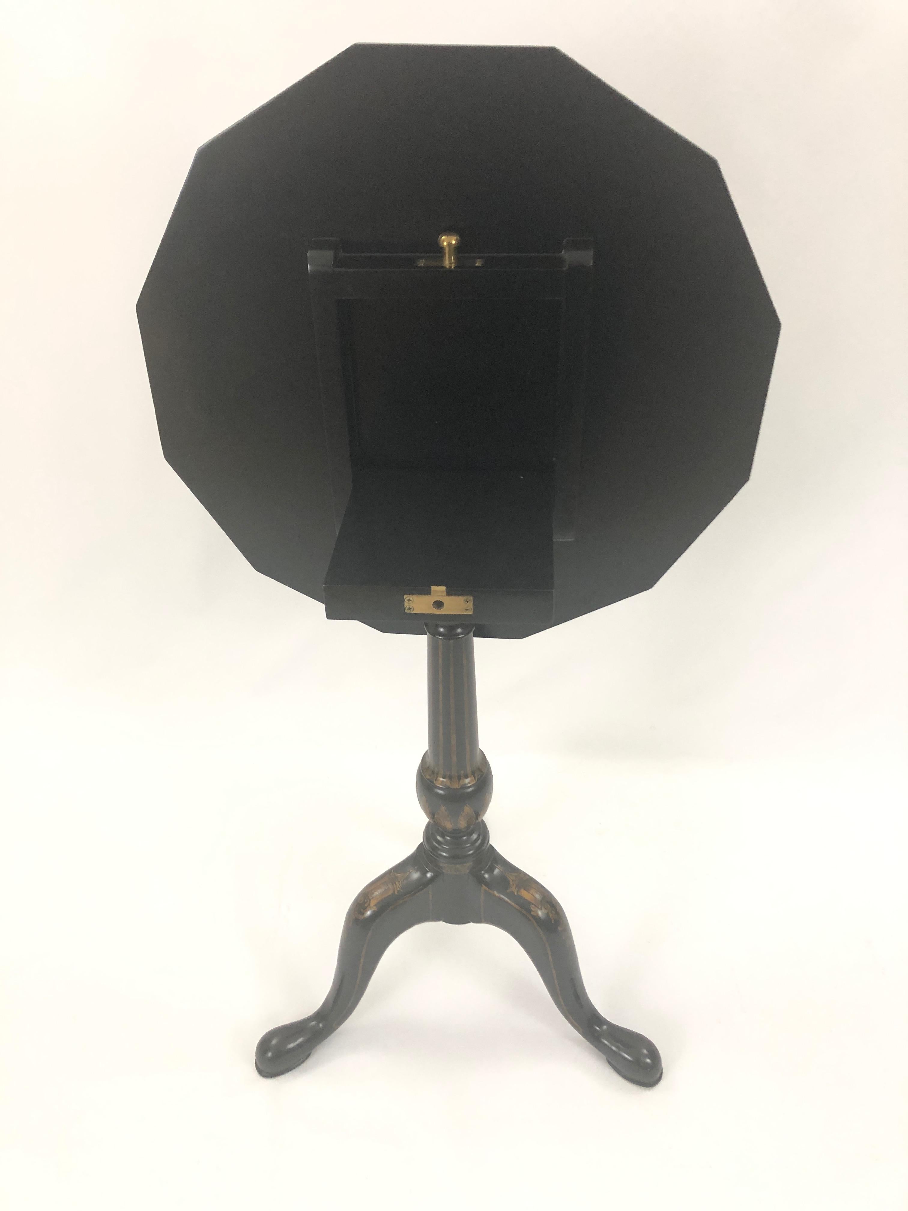 Splendid Maitland Smith Chinoiserie Black and Gold 12 Sided Flip Top Side Table 5