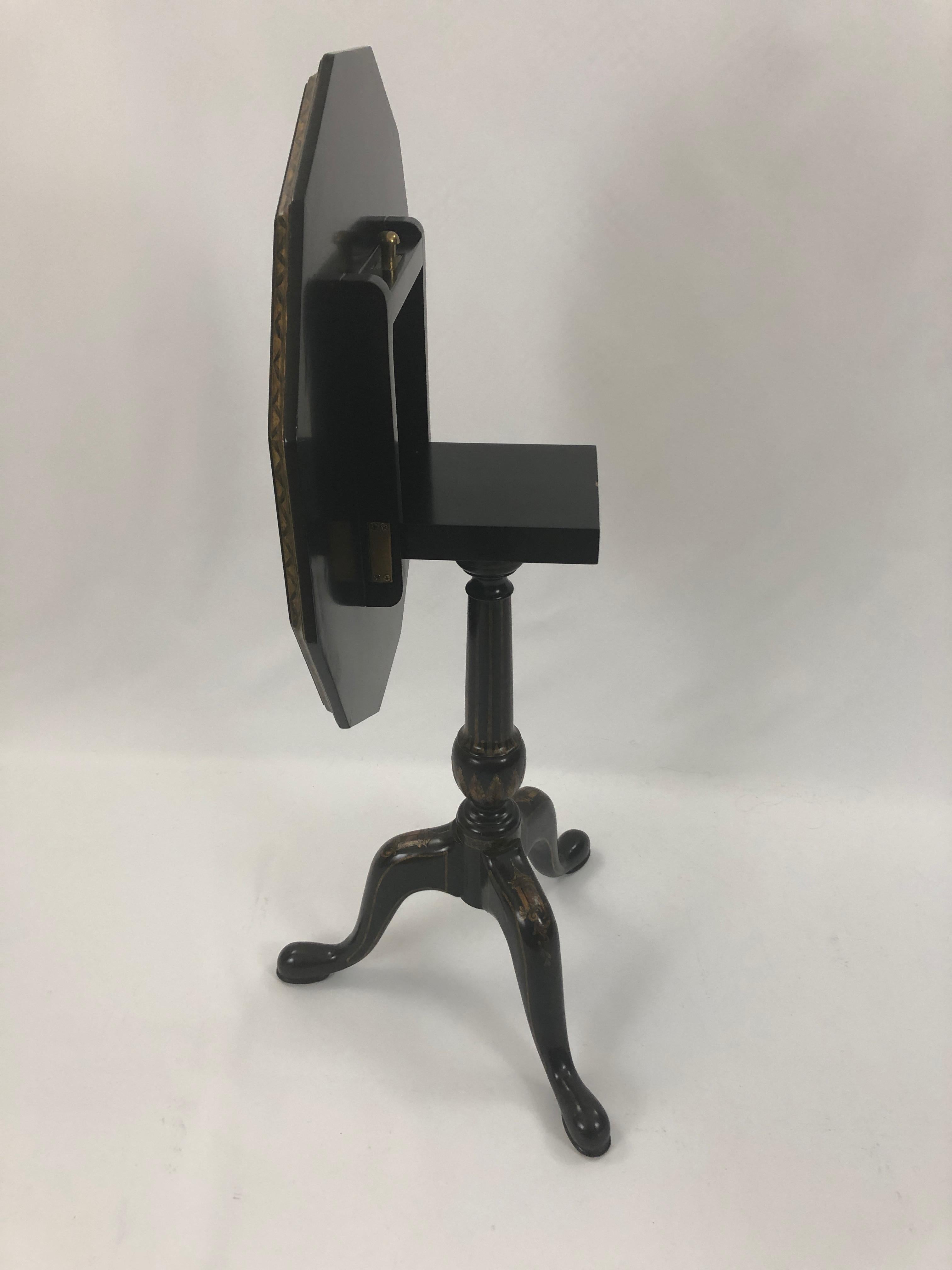 Splendid Maitland Smith Chinoiserie Black and Gold 12 Sided Flip Top Side Table 6