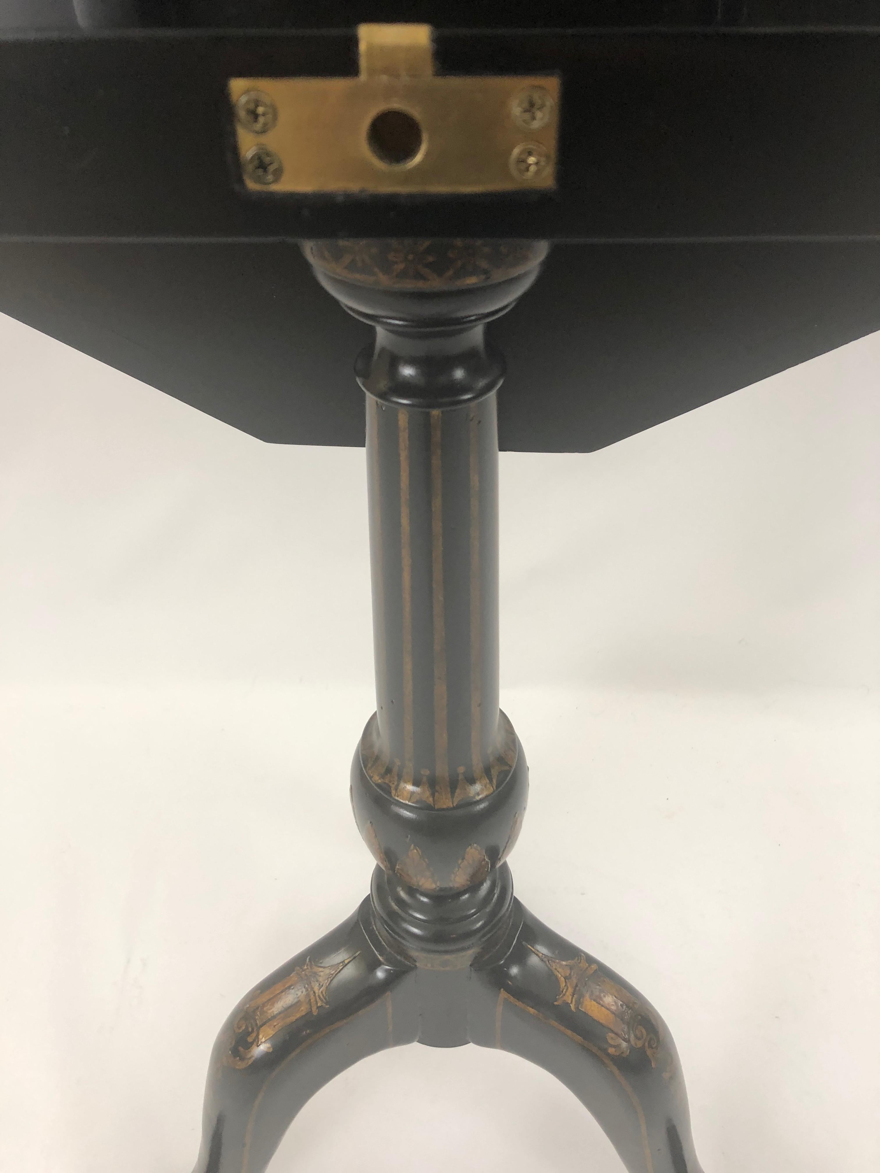 Splendid Maitland Smith Chinoiserie Black and Gold 12 Sided Flip Top Side Table 7