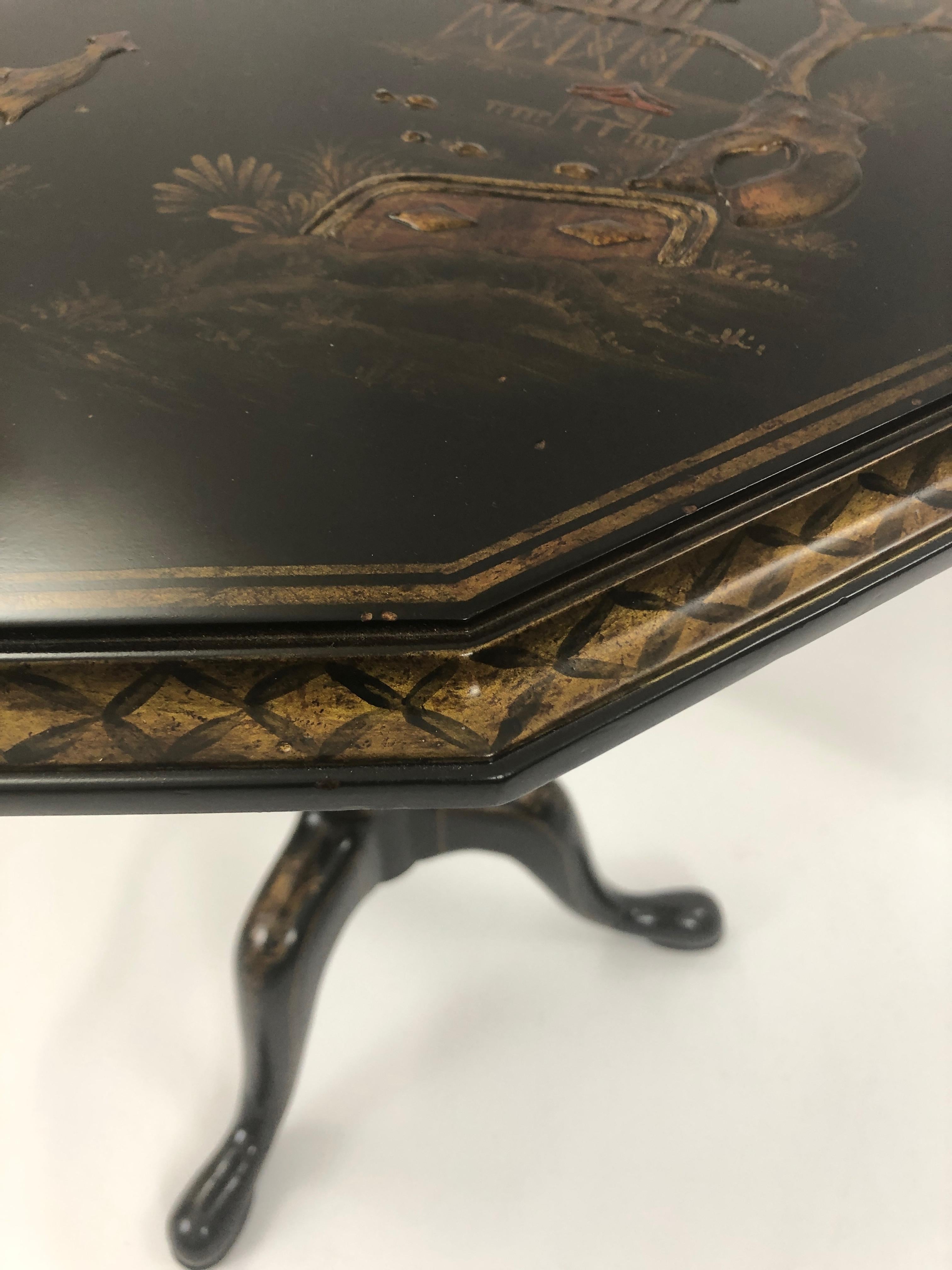 Ebonized Splendid Maitland Smith Chinoiserie Black and Gold 12 Sided Flip Top Side Table