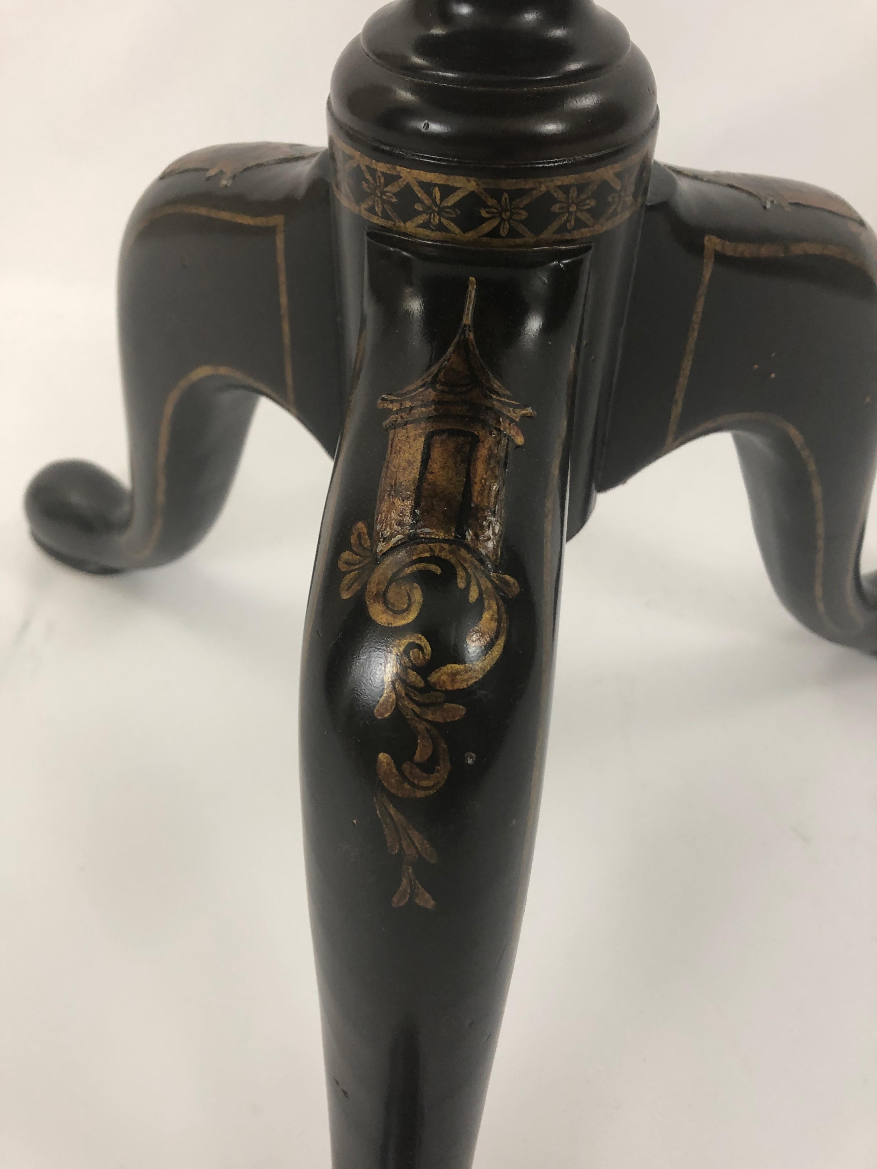 Splendid Maitland Smith Chinoiserie Black and Gold 12 Sided Flip Top Side Table 1