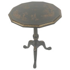 Splendid Maitland Smith Chinoiserie Black and Gold 12 Sided Flip Top Side Table
