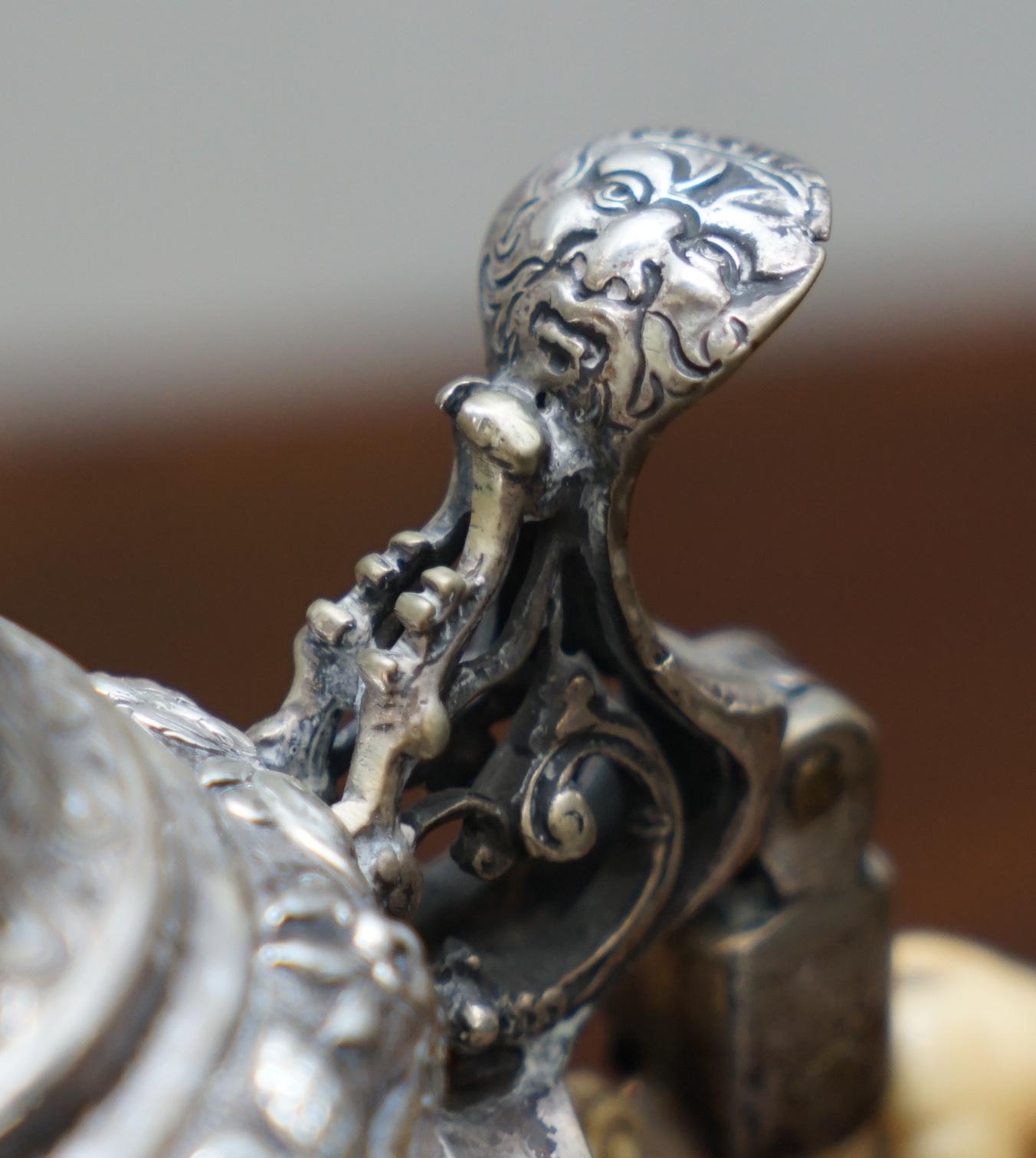 Splendid circa 1820 German Tankard Profusely Carved Cherubs Sterling Silver 1