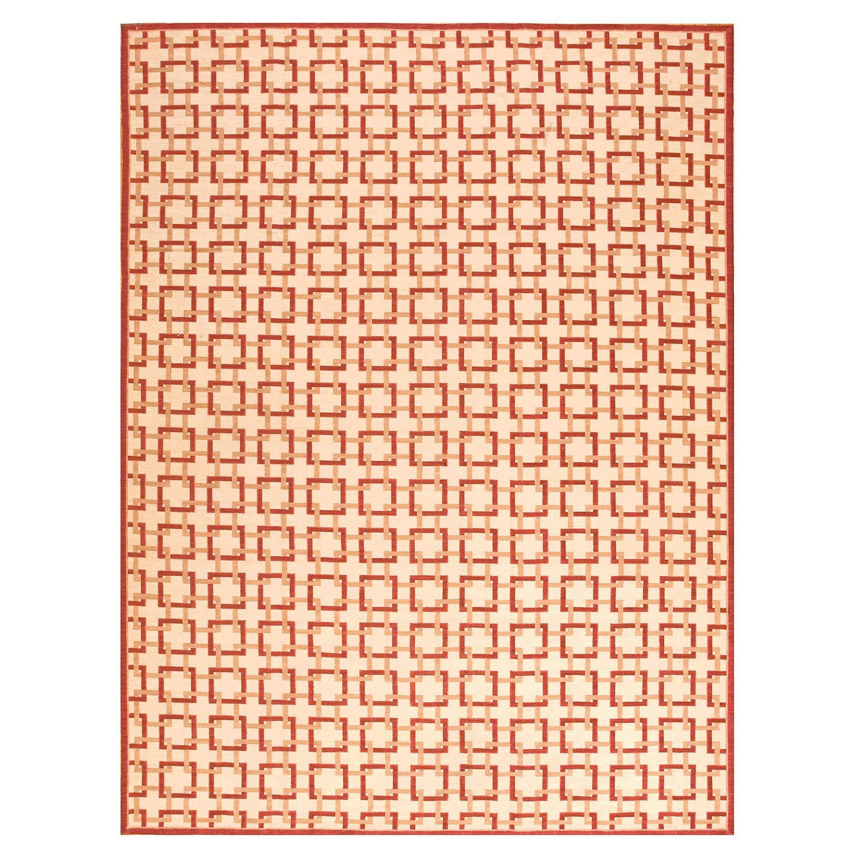 Splendid Contemporary Handwoven Wool Needlepoint Flat Weave Silk Highlight