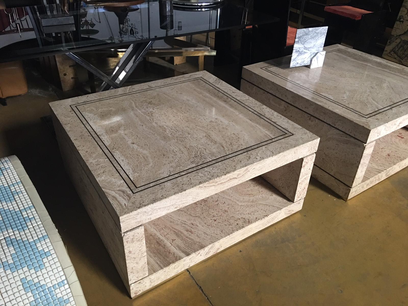 Mid-Century Modern Splendid Couple of Travertine Coffee Tables, 1970, Designed by Sandro Petti For Sale