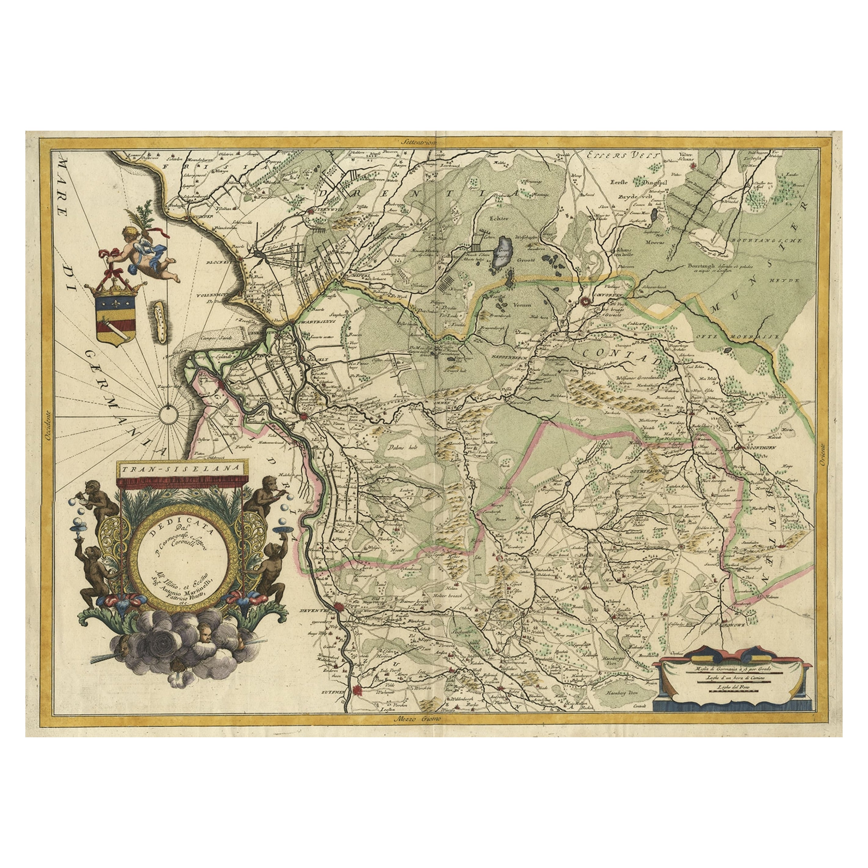 Splendide carte détaillée de la province de Overijssel aux Pays-Bas, vers 1692