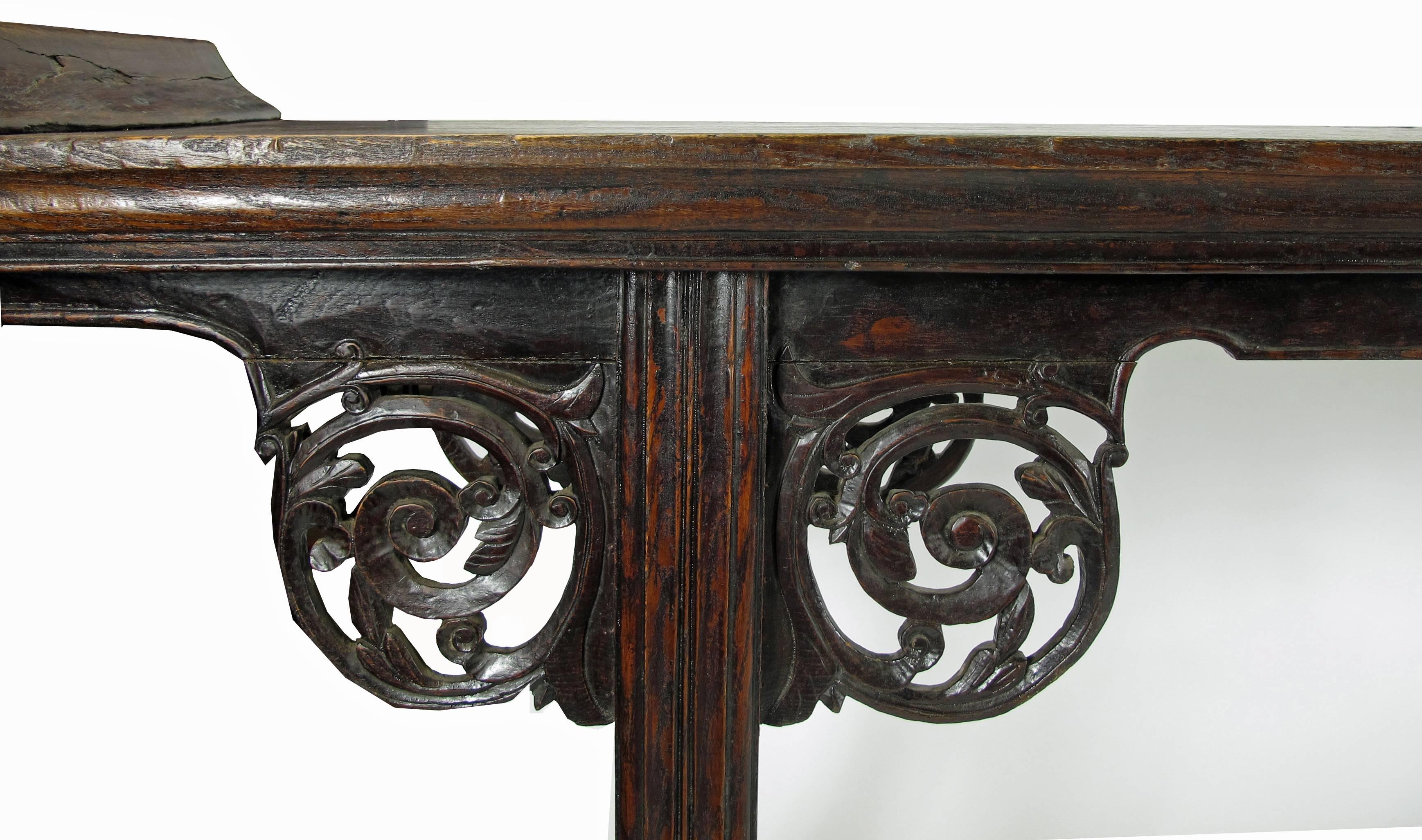 Hand-Carved Splendid Early 19th Century Chinese Elmwood Altar or Console Table