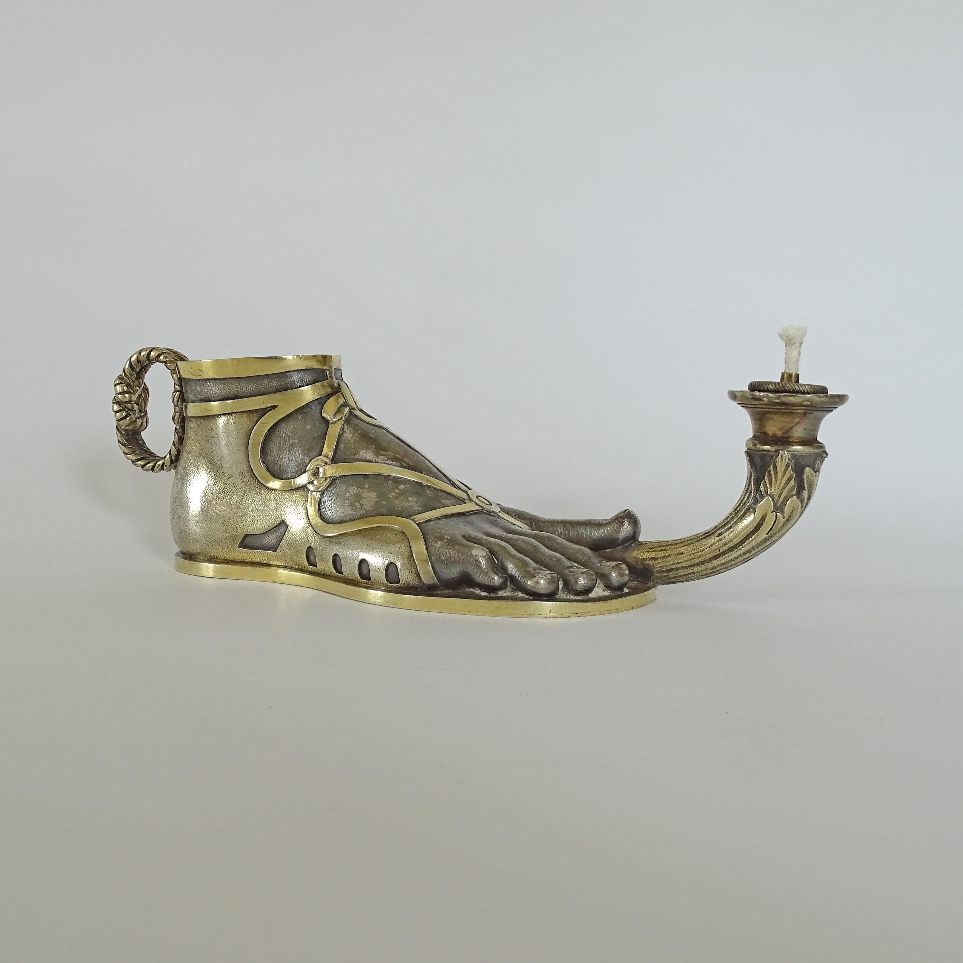 Splendid Elkington & Co. Roman Foot Sterling silver oil lamp, England 1840s

