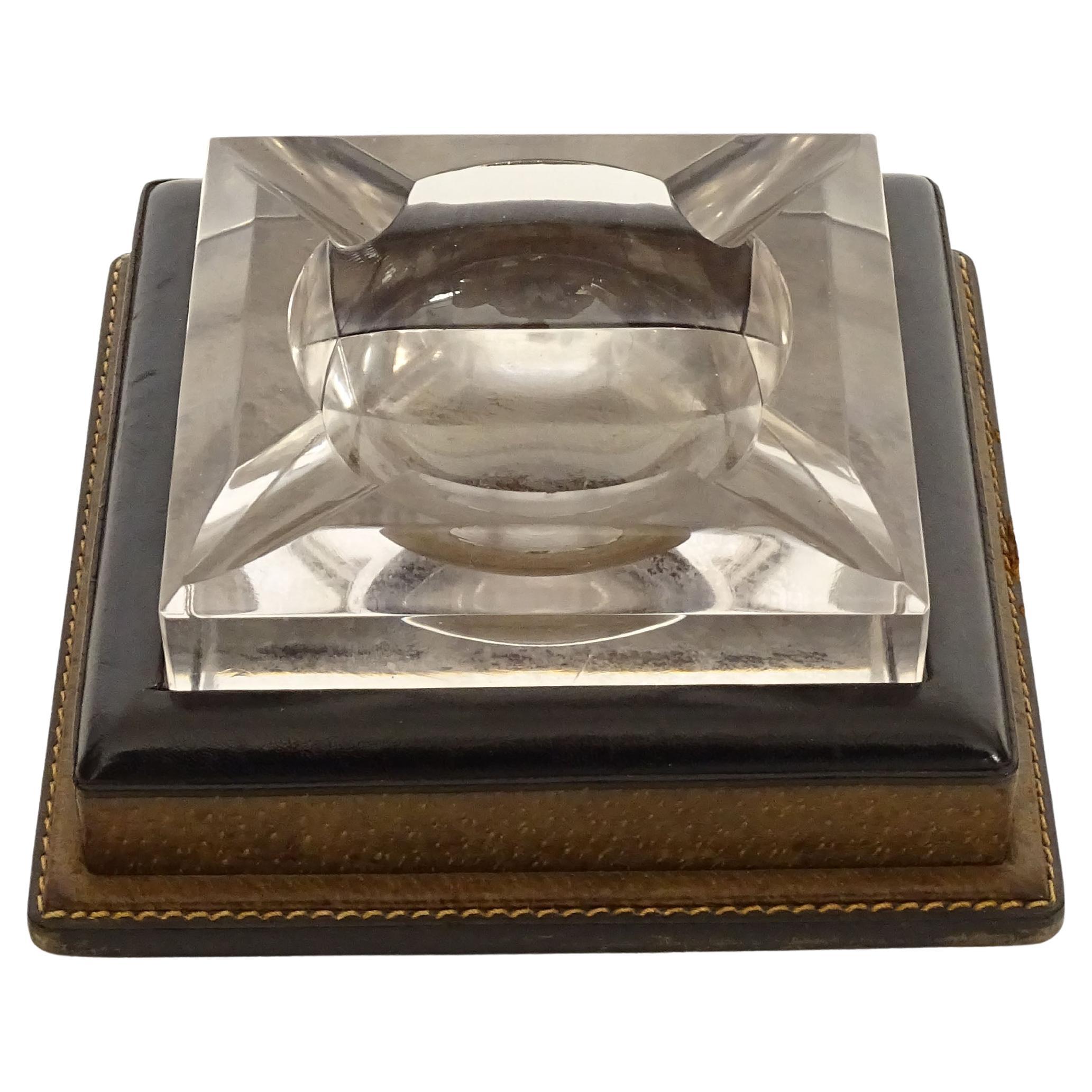 Prächtiger Gucci 1970er Jahre Aschenbecher aus Leder und Kristallglas